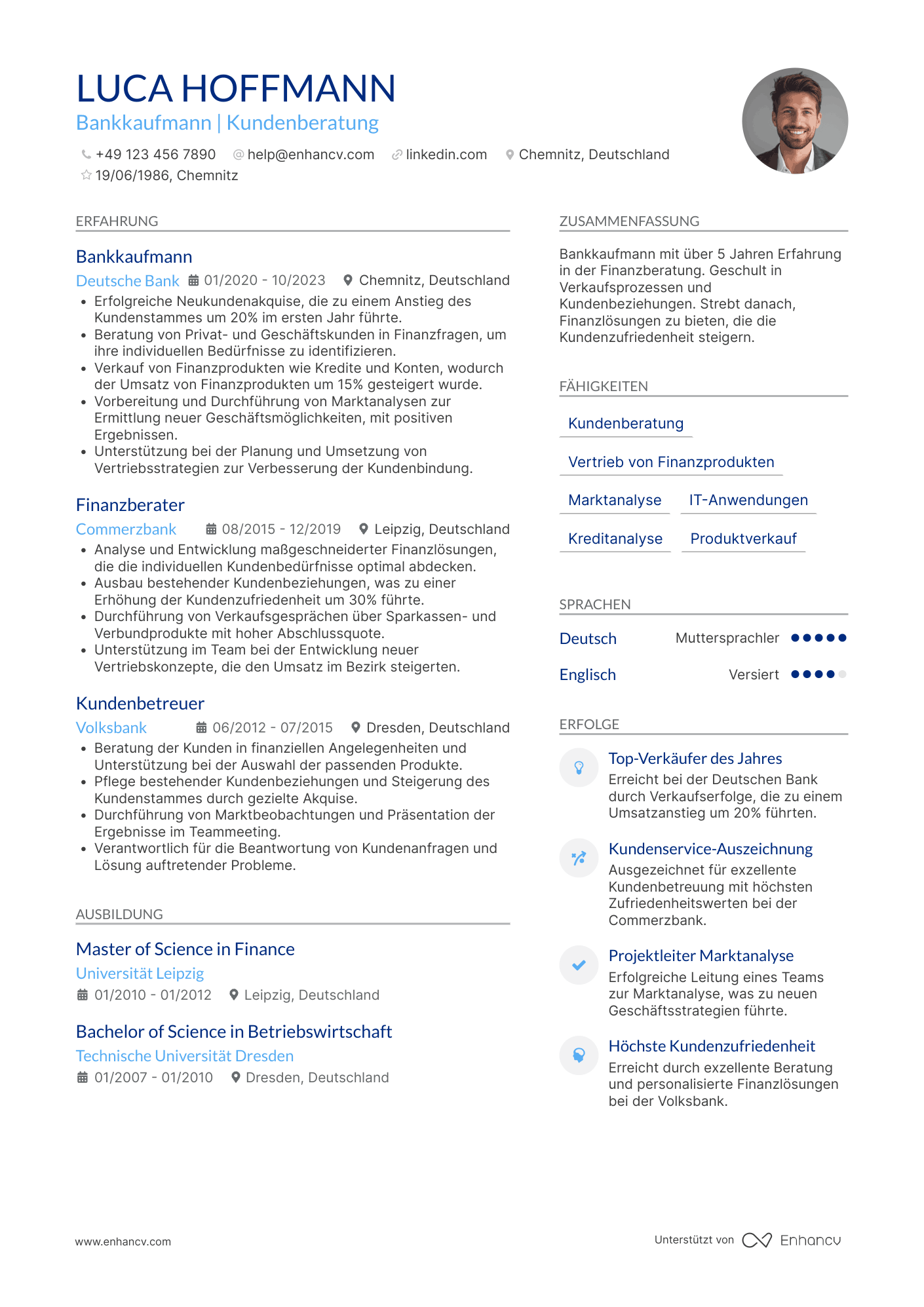 Lebenslauf in Bankkaufmann in der Sparkasse Resume Example