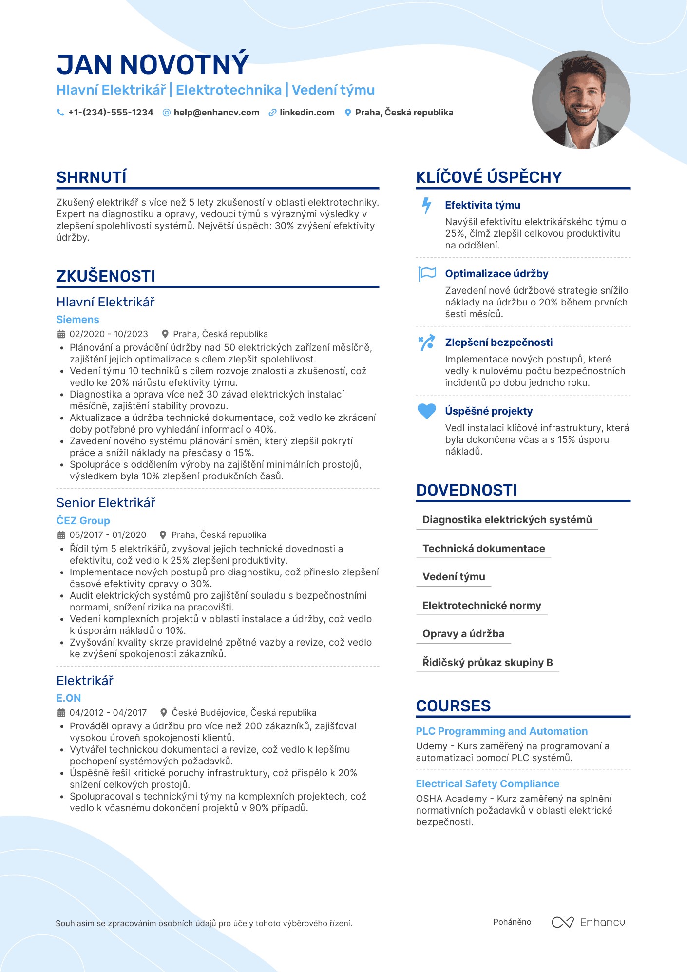 Životopis pro Hlavní Elektrikář Resume Example
