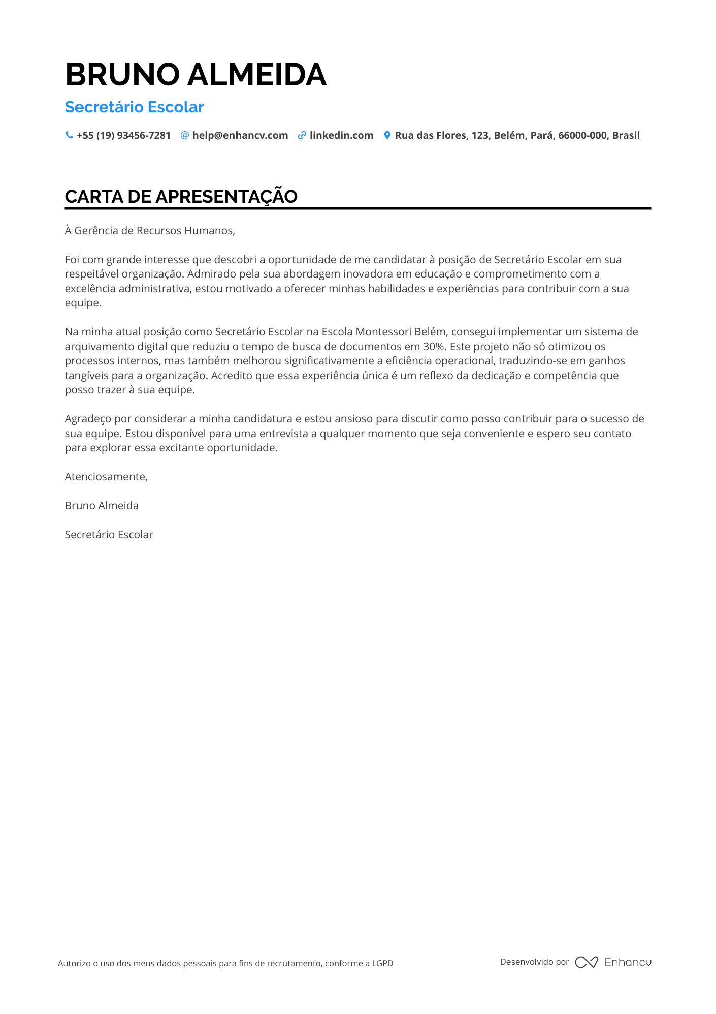 Secretária Escolar Sênior Resume Example