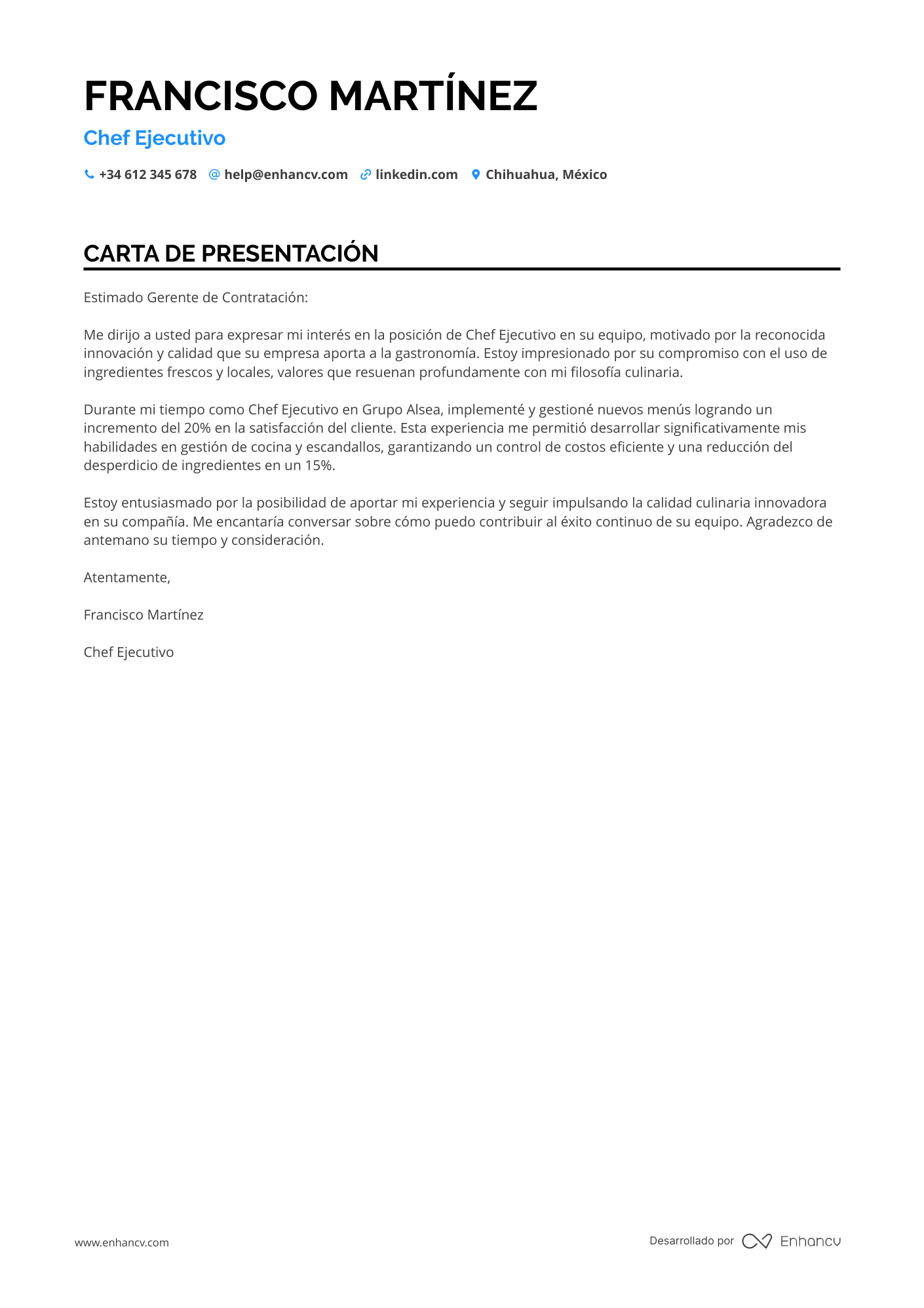 Chef Junior Resume Example