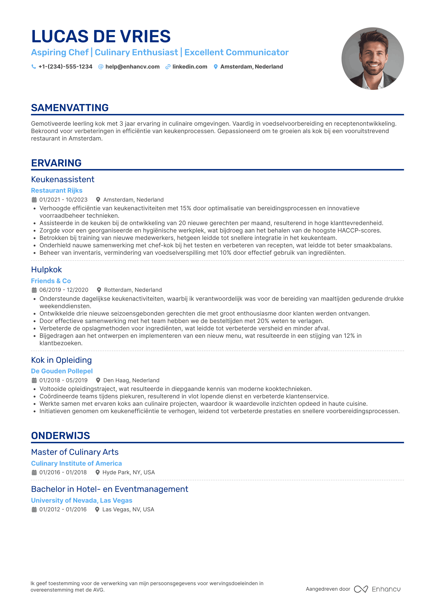 CV voor Bijbaantje leerling kok Resume Example