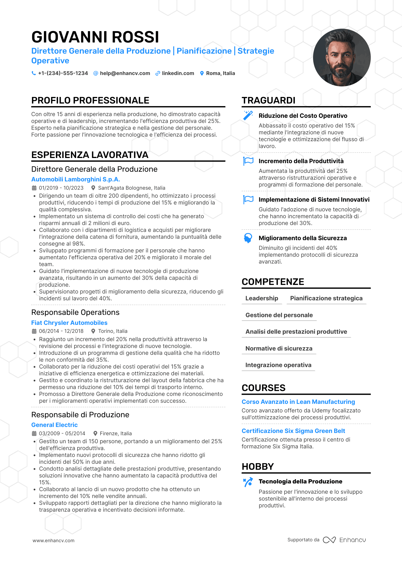 CV Direttore generale della produzione Resume Example