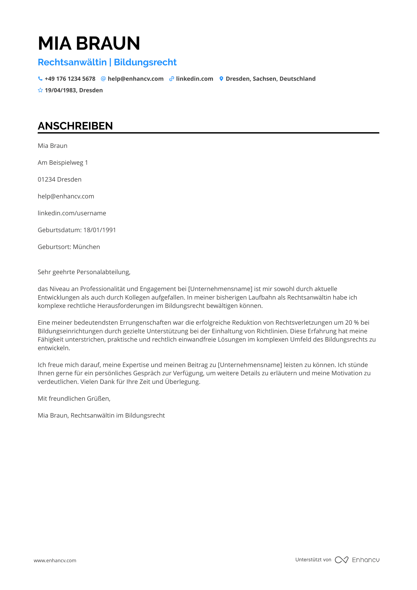Rechtsanwalt für Bildungssektor Resume Example