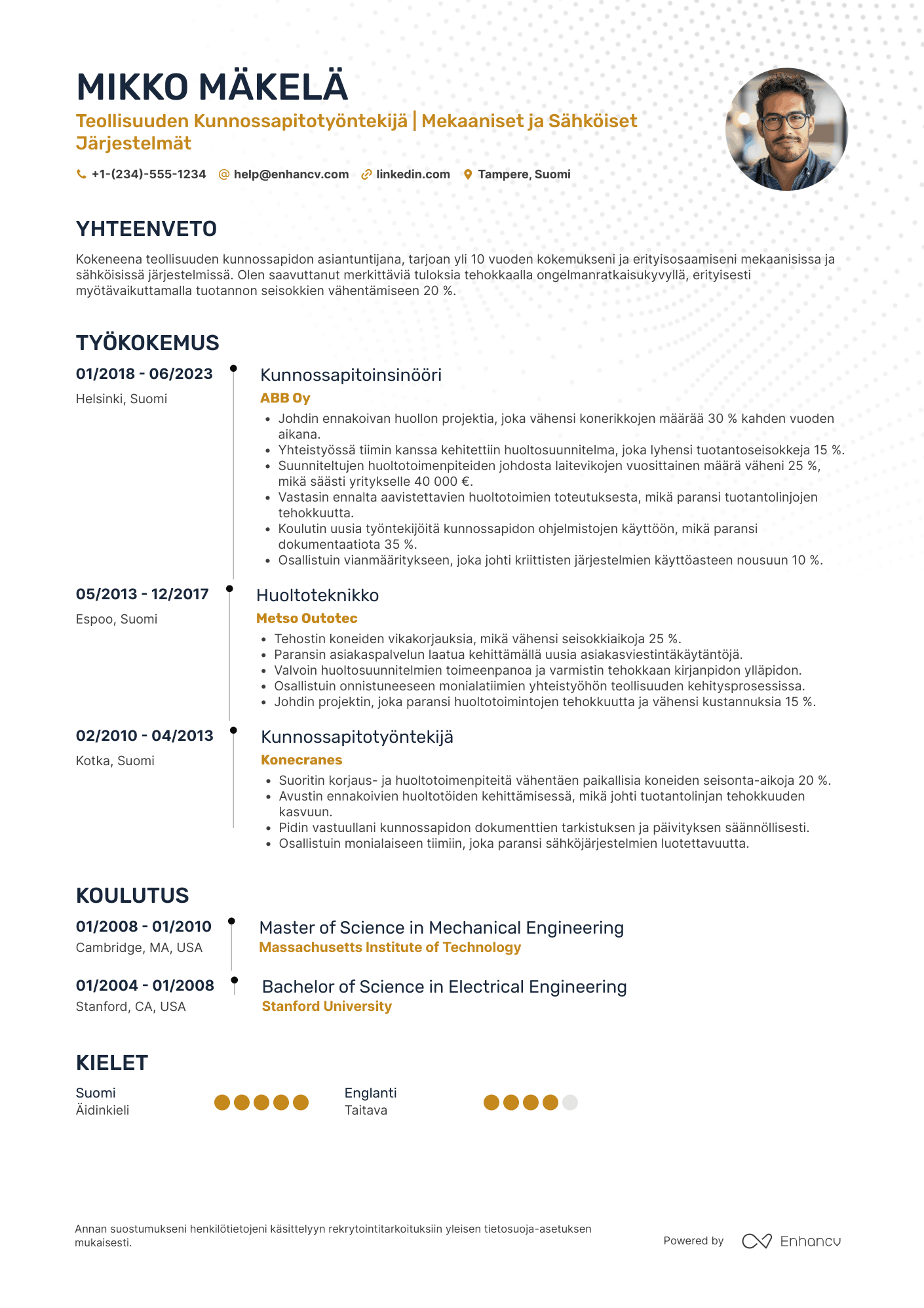 Ansioluettelo Teollisuustyöntekijä Kunnossapito Resume Example
