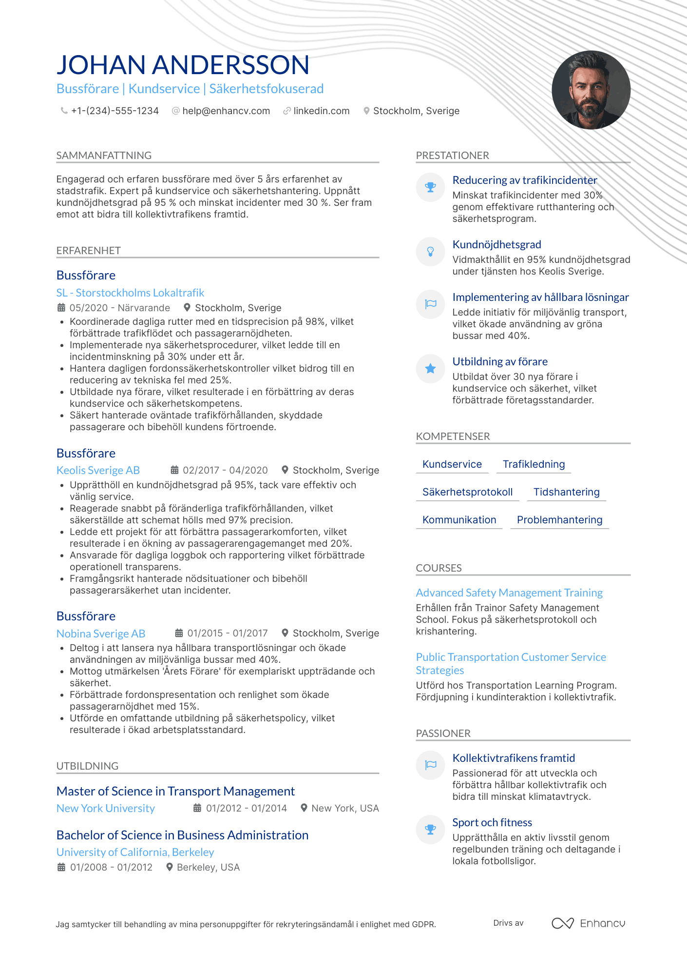 CV för Bussförare   Stadstrafik Resume Example
