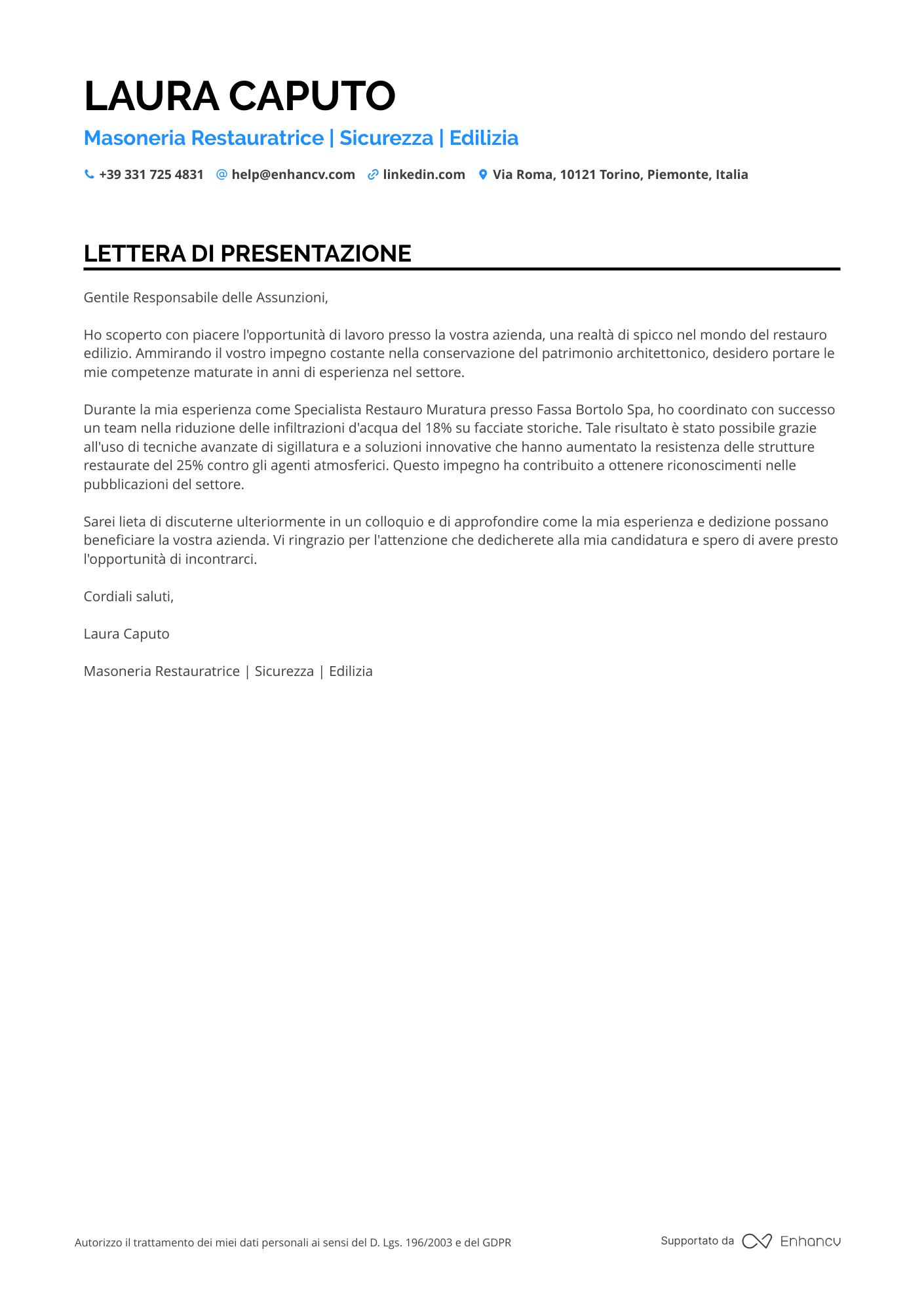 Muratore Caposquadra Resume Example