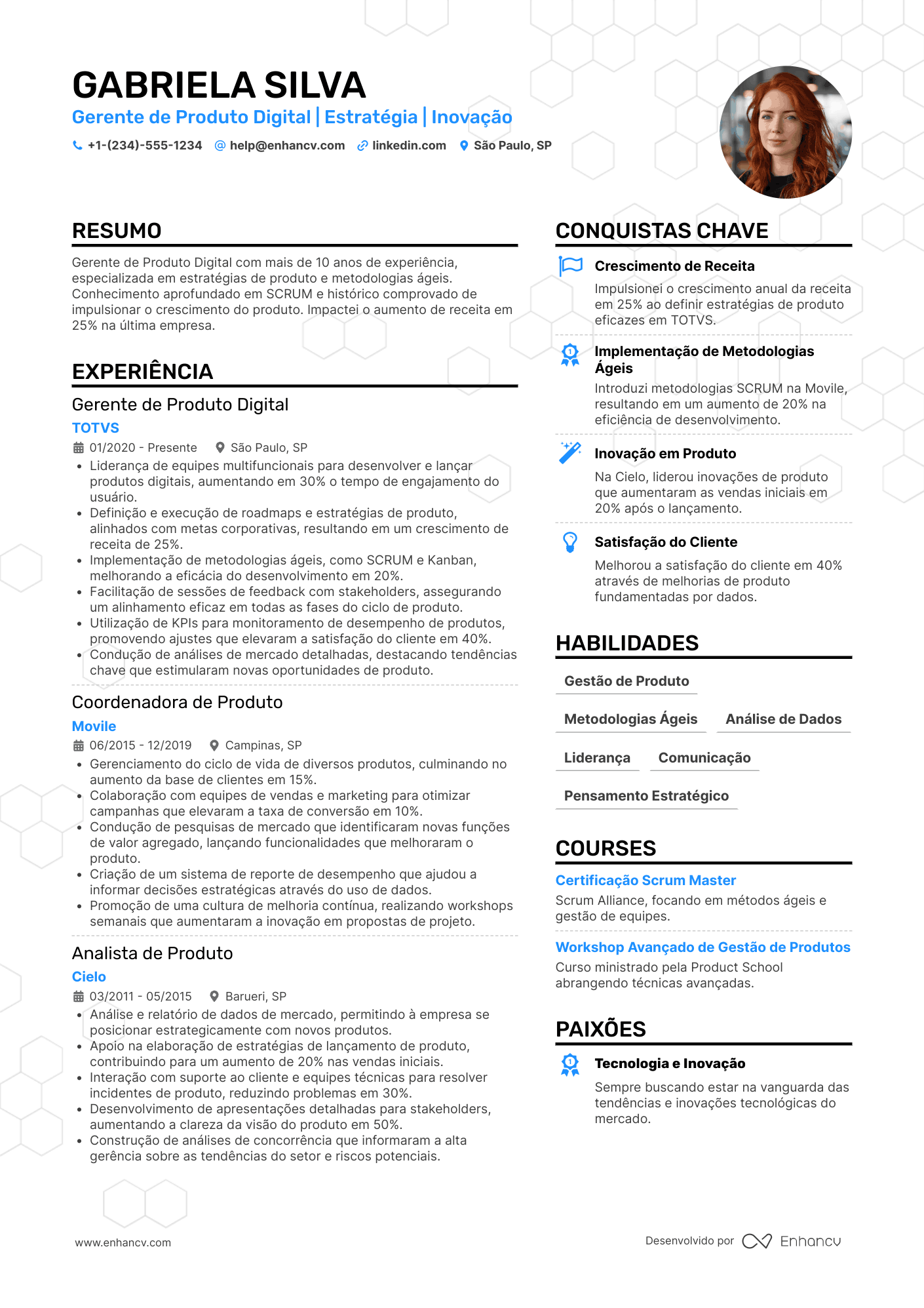 Gerente de produto digital Resume Example