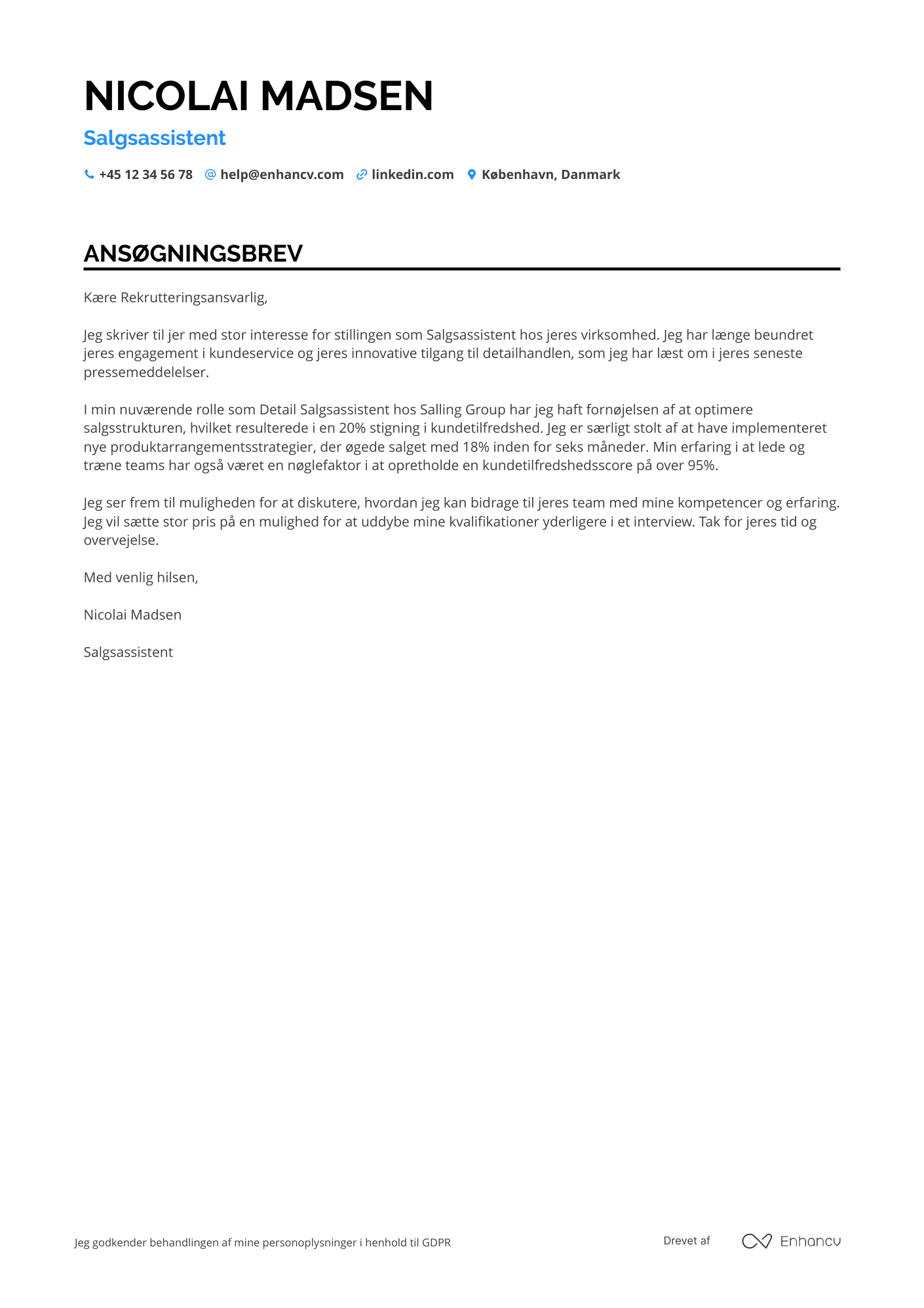 Ansøgningsbrev til Detail Salgsassistent Resume Example