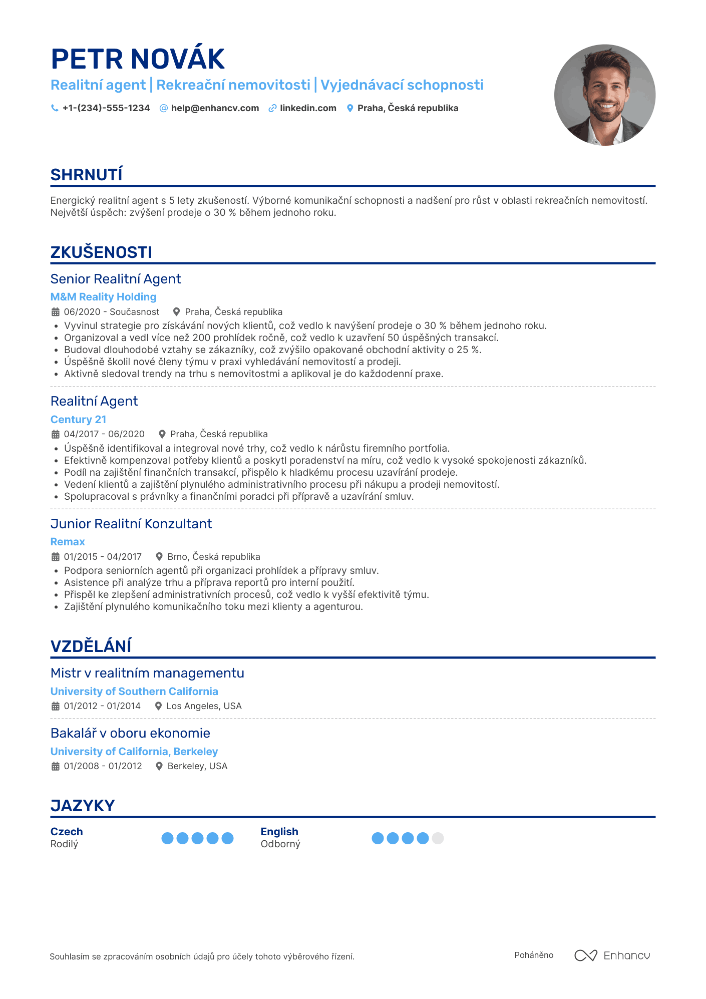 Životopis pro Realitní agent pro rekreační oblasti Resume Example