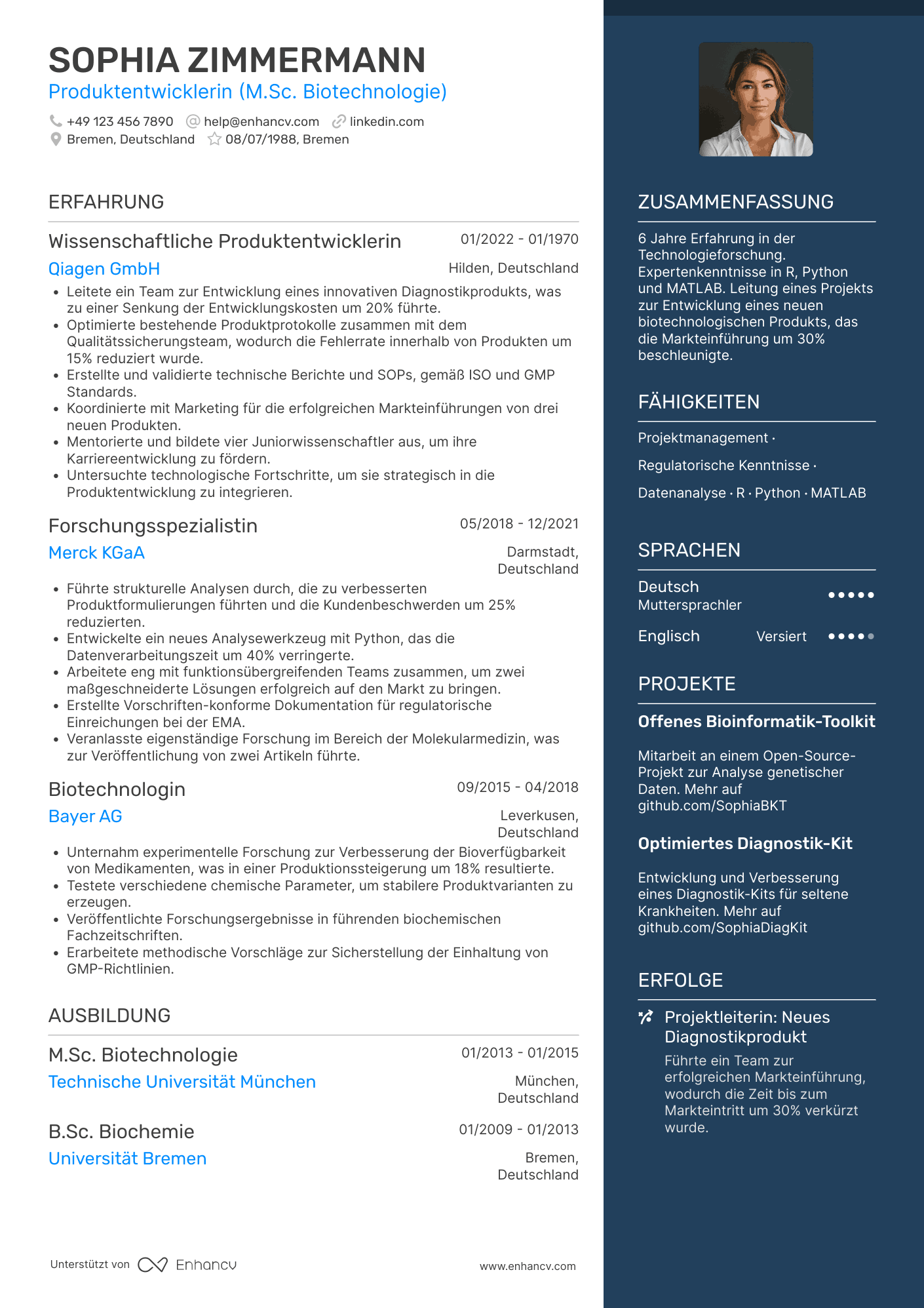 Lebenslauf als Wissenschaftlicher Produktentwickler Resume Example