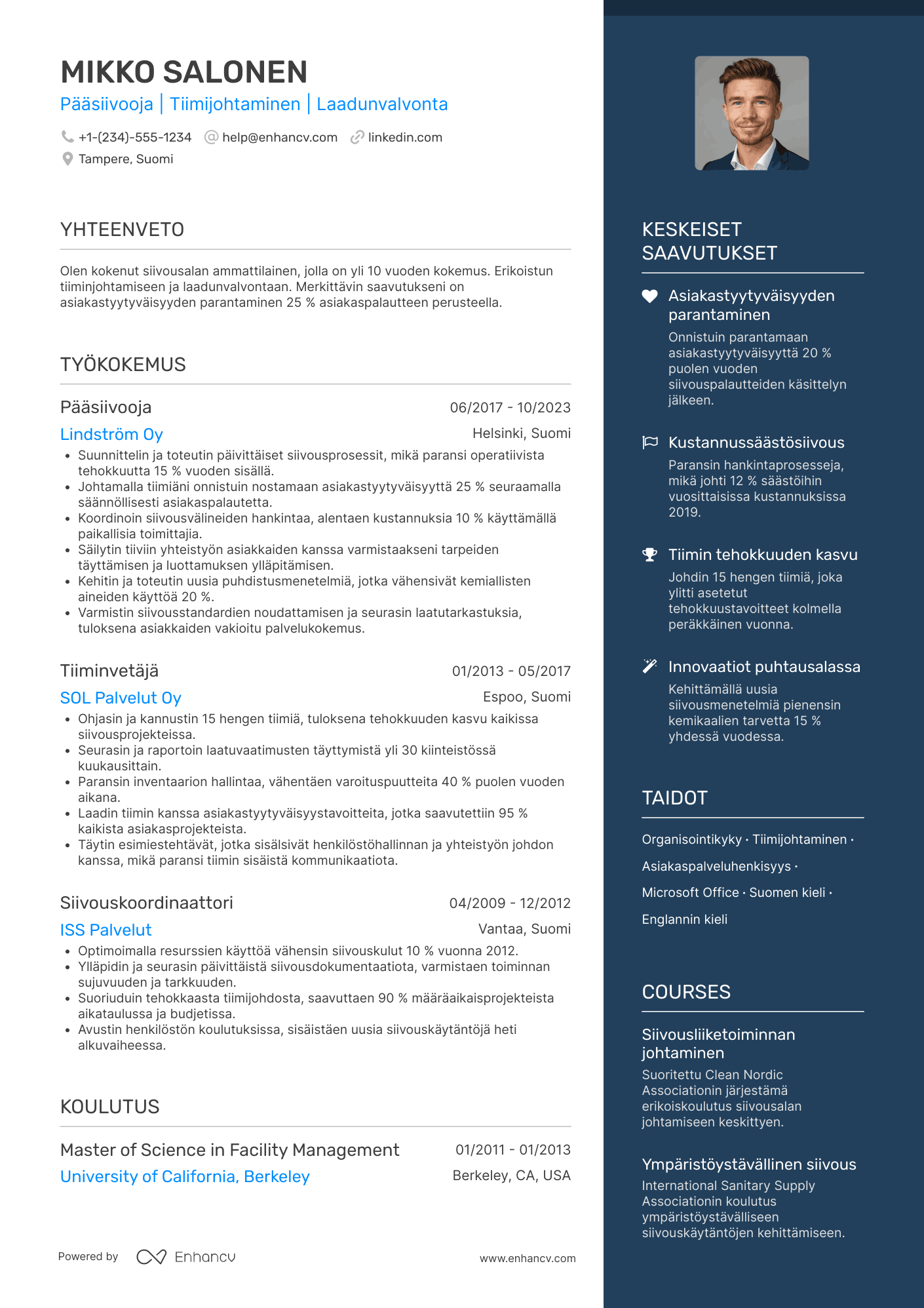 Ansioluettelo Pääsiivooja Resume Example