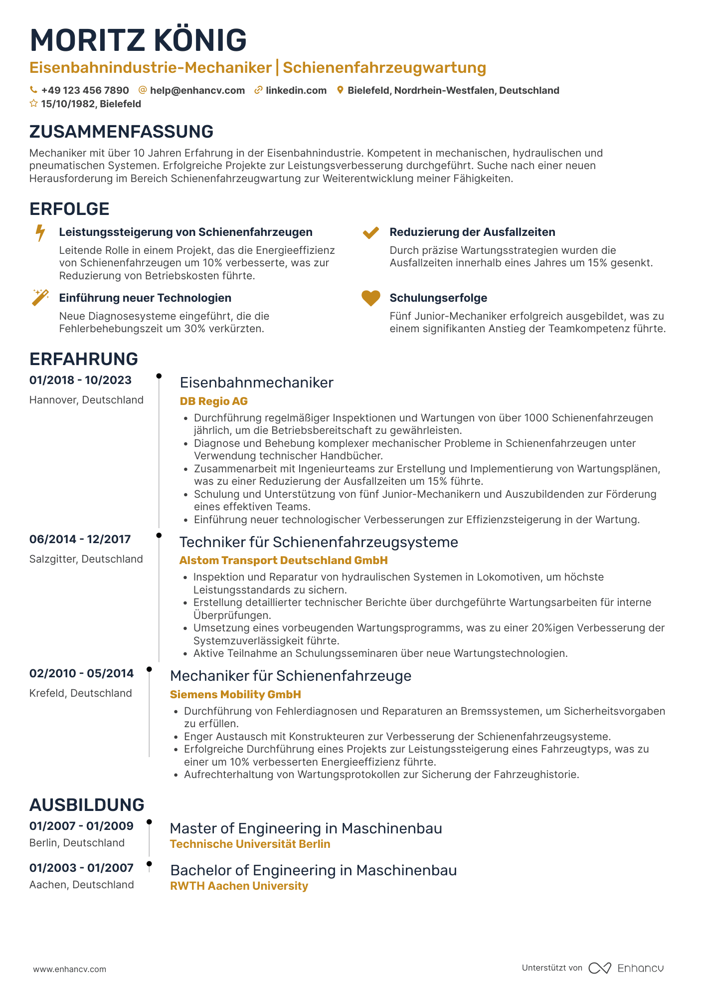 Lebenslauf in Eisenbahnindustrie Mechaniker Resume Example