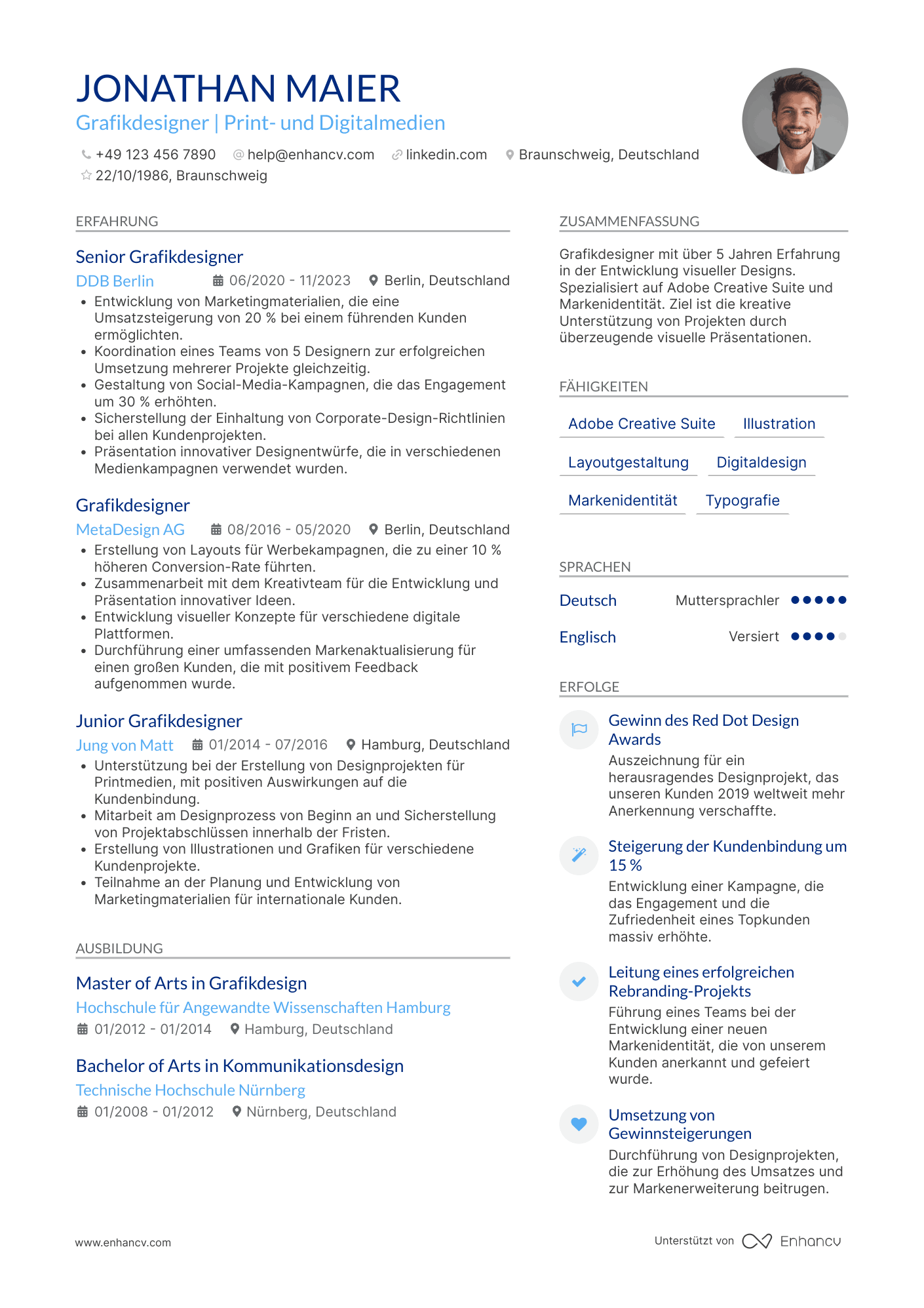Lebenslauf als Erfahrener Grafikdesigner Resume Example