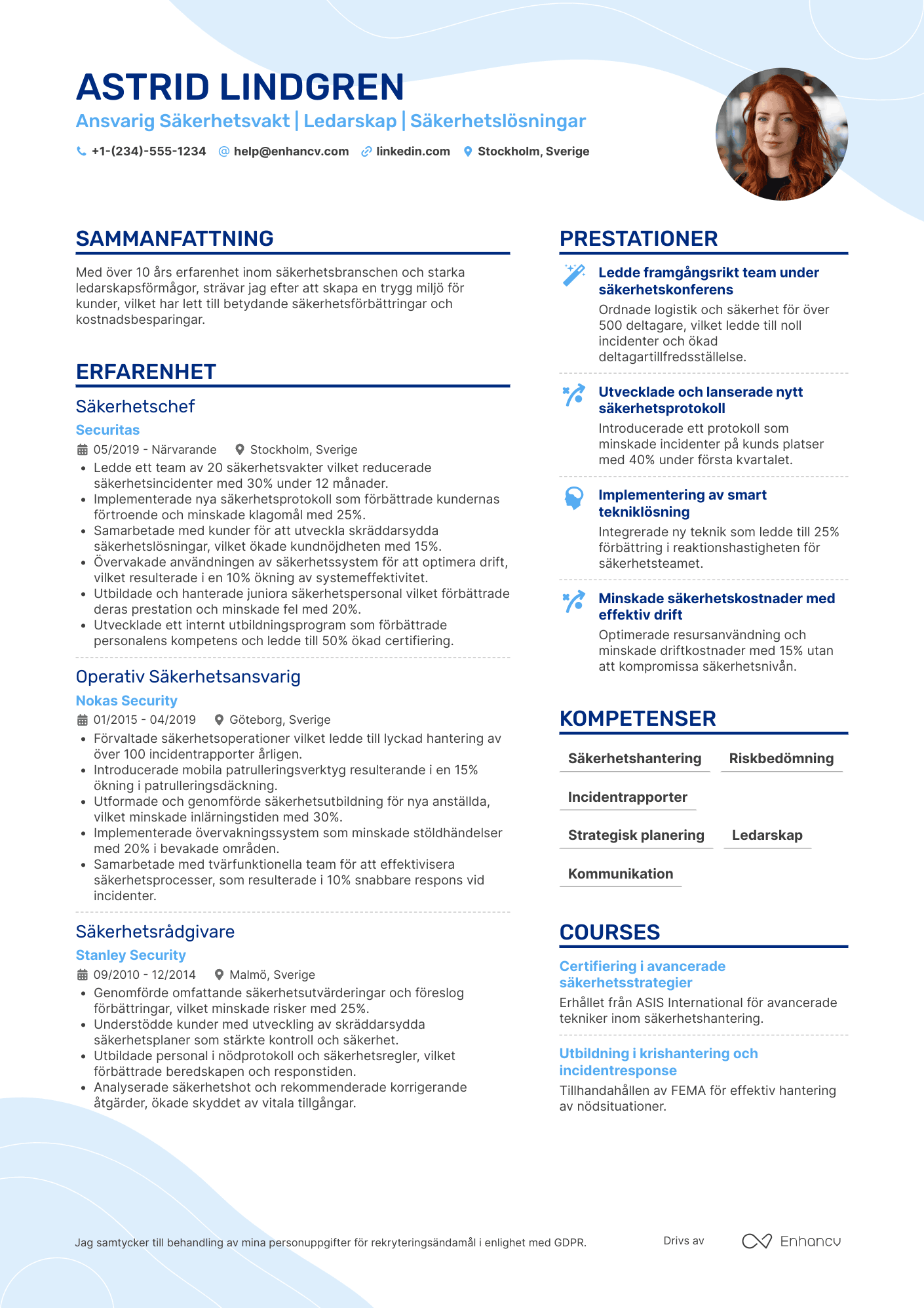 CV för Ansvarig Säkerhetsvakt Resume Example