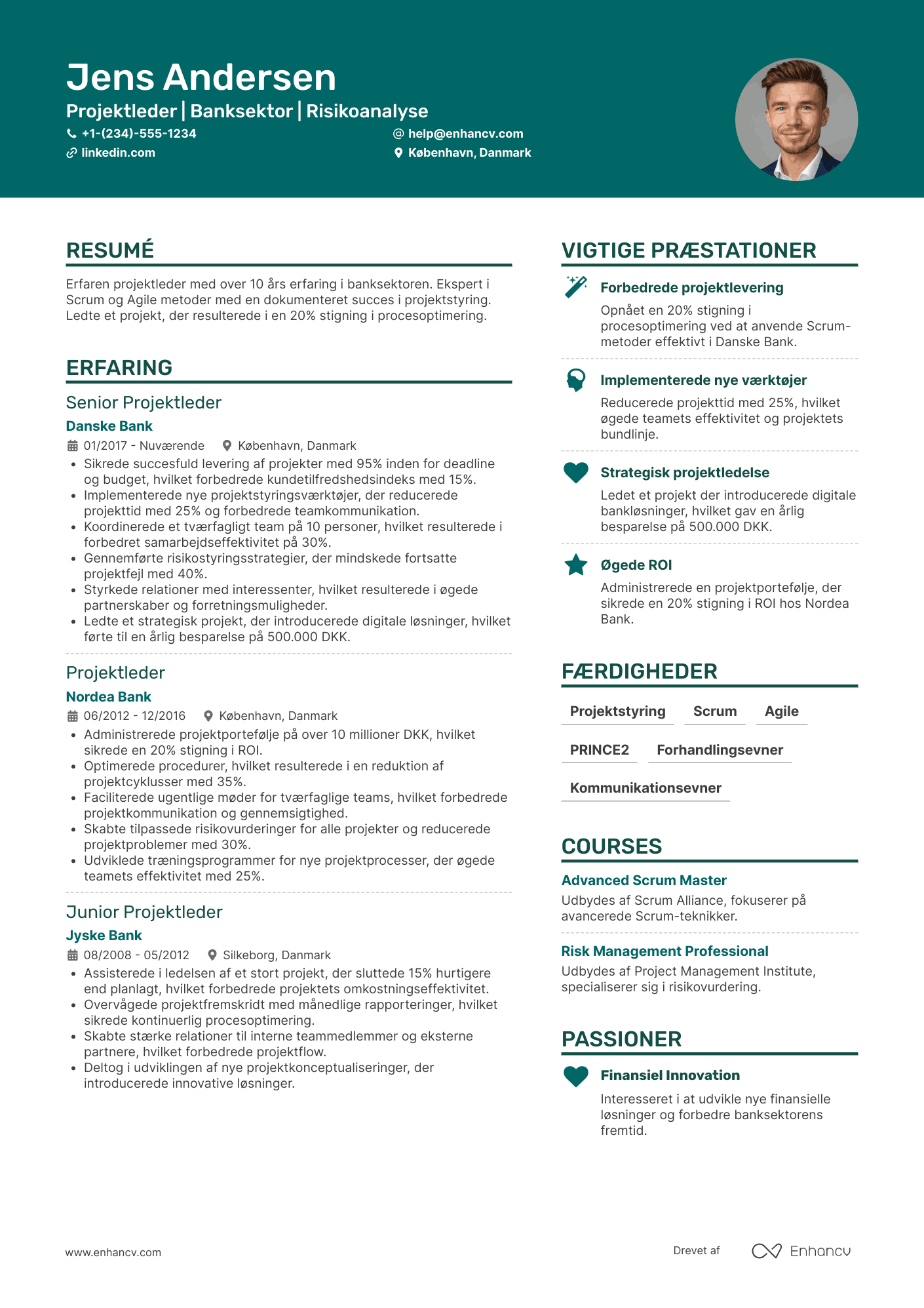 CV til Projektleder i banksektoren Resume Example