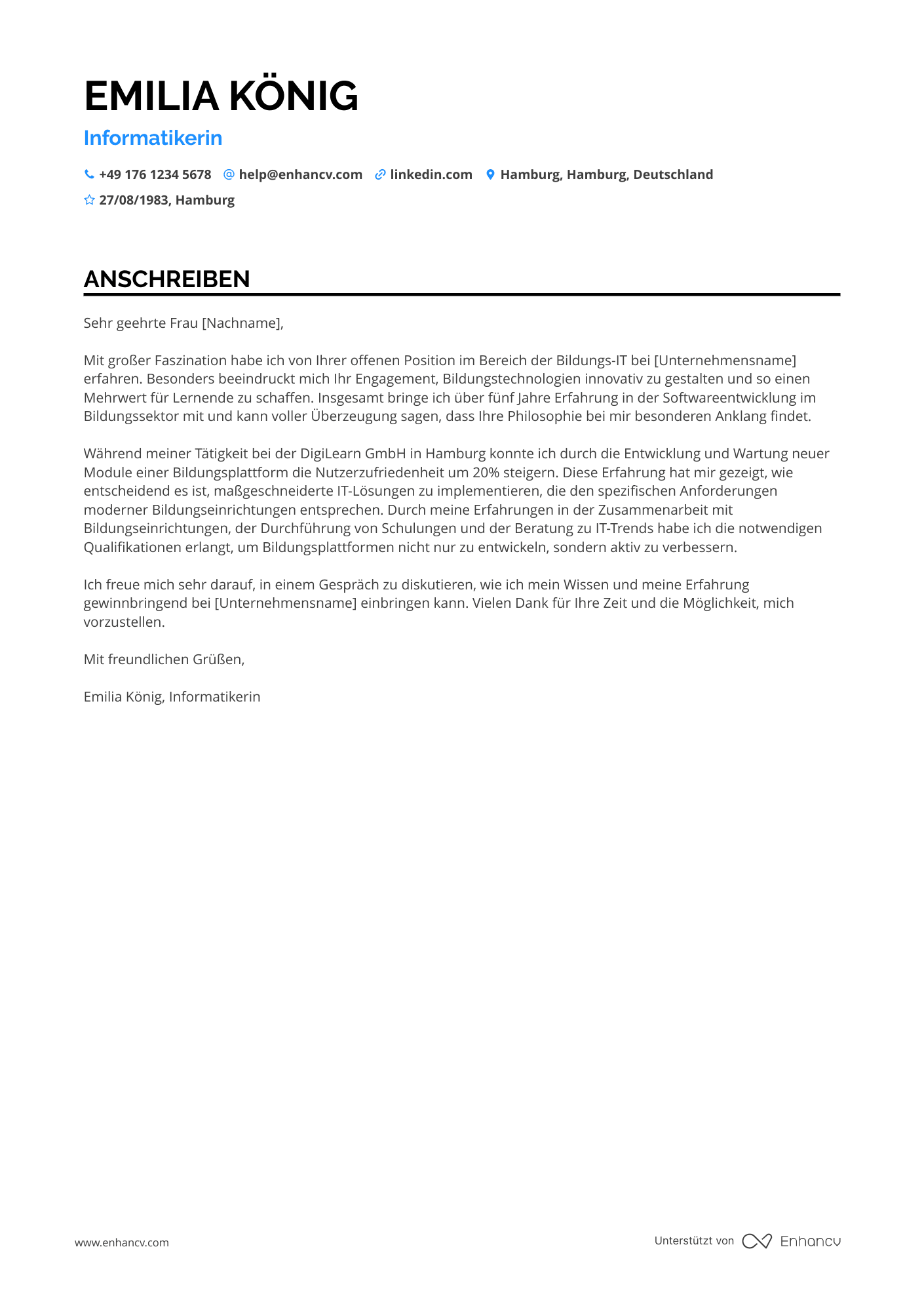 Informatiker in der Bildungsbranche Resume Example
