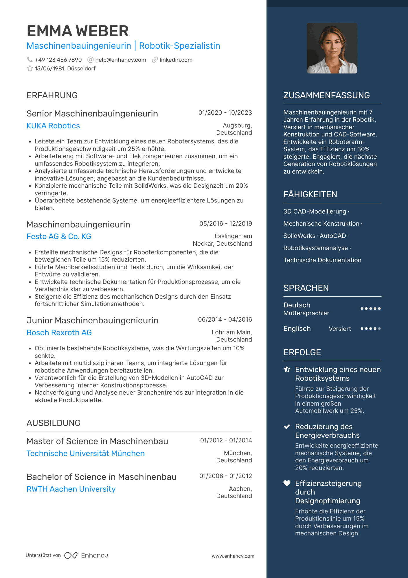 Lebenslauf als Maschinenbauingenieur für Robotertechnik Resume Example