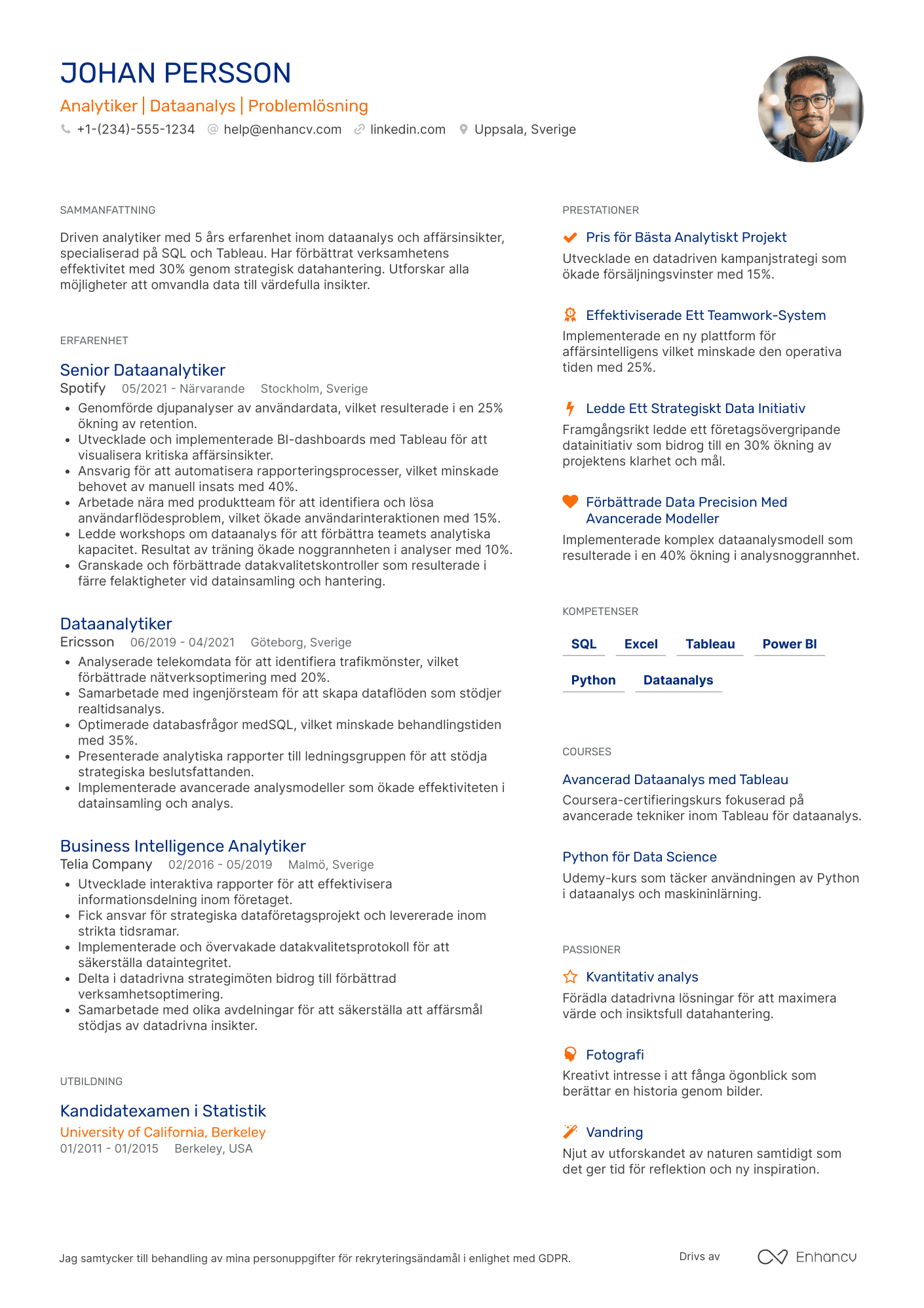 CV för Analytiker på juniornivå på Amazon Resume Example