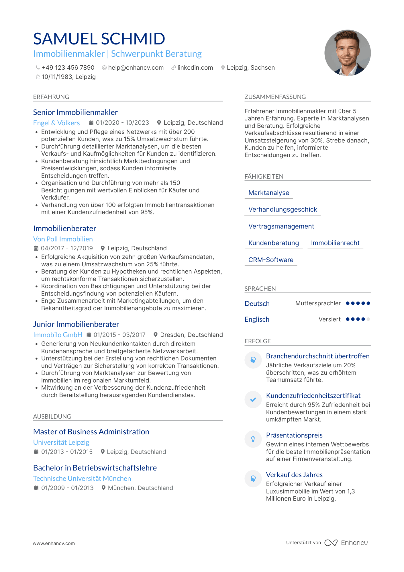 Lebenslauf als Immobilienmakler Berater Resume Example