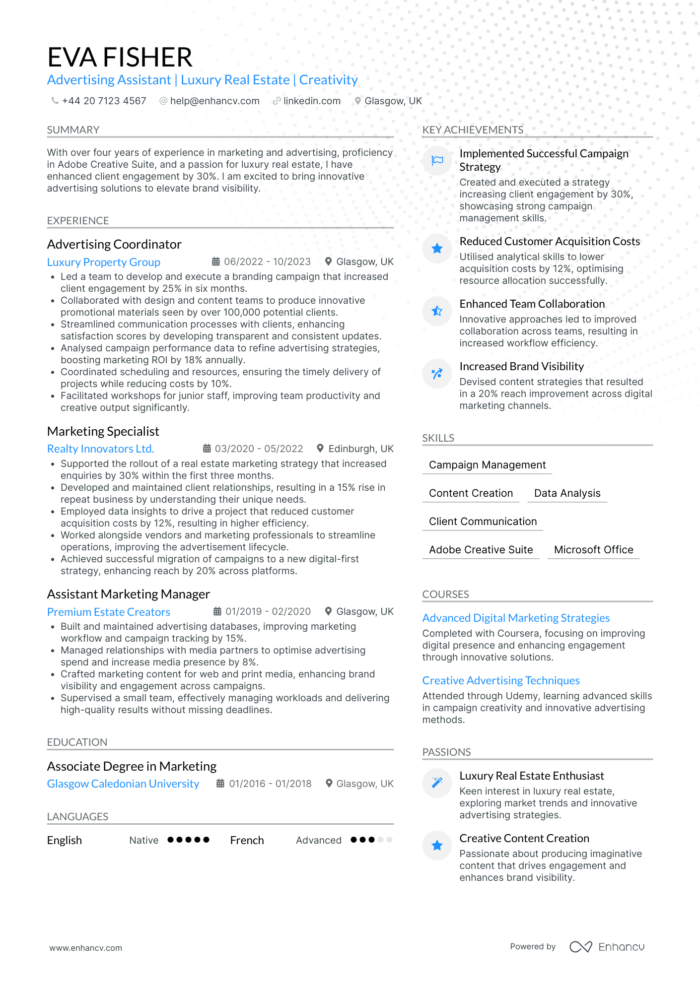 Marketing and Advertising Assistant Resume Example