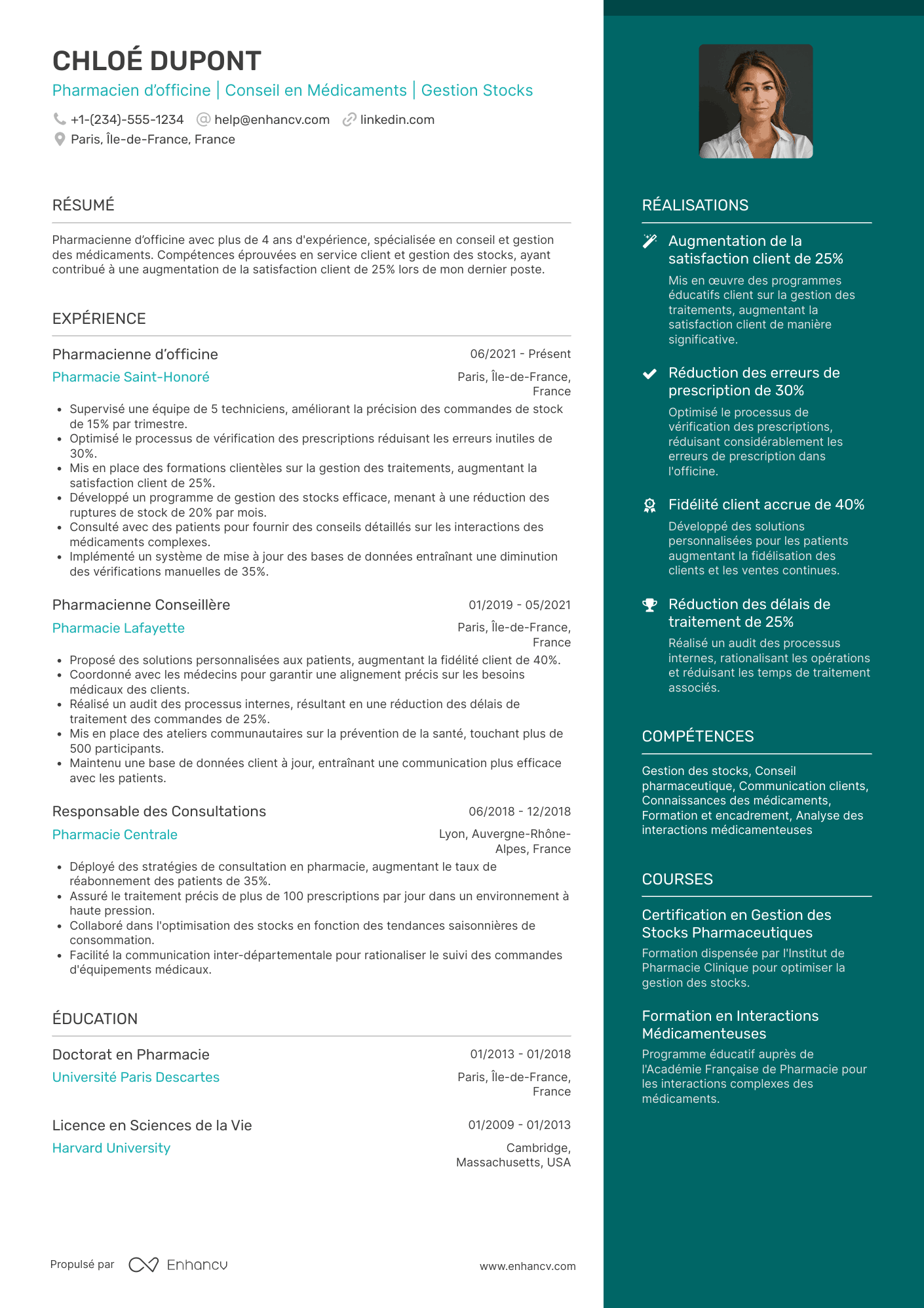 Exemple de CV de pharmacien d’officine Resume Example