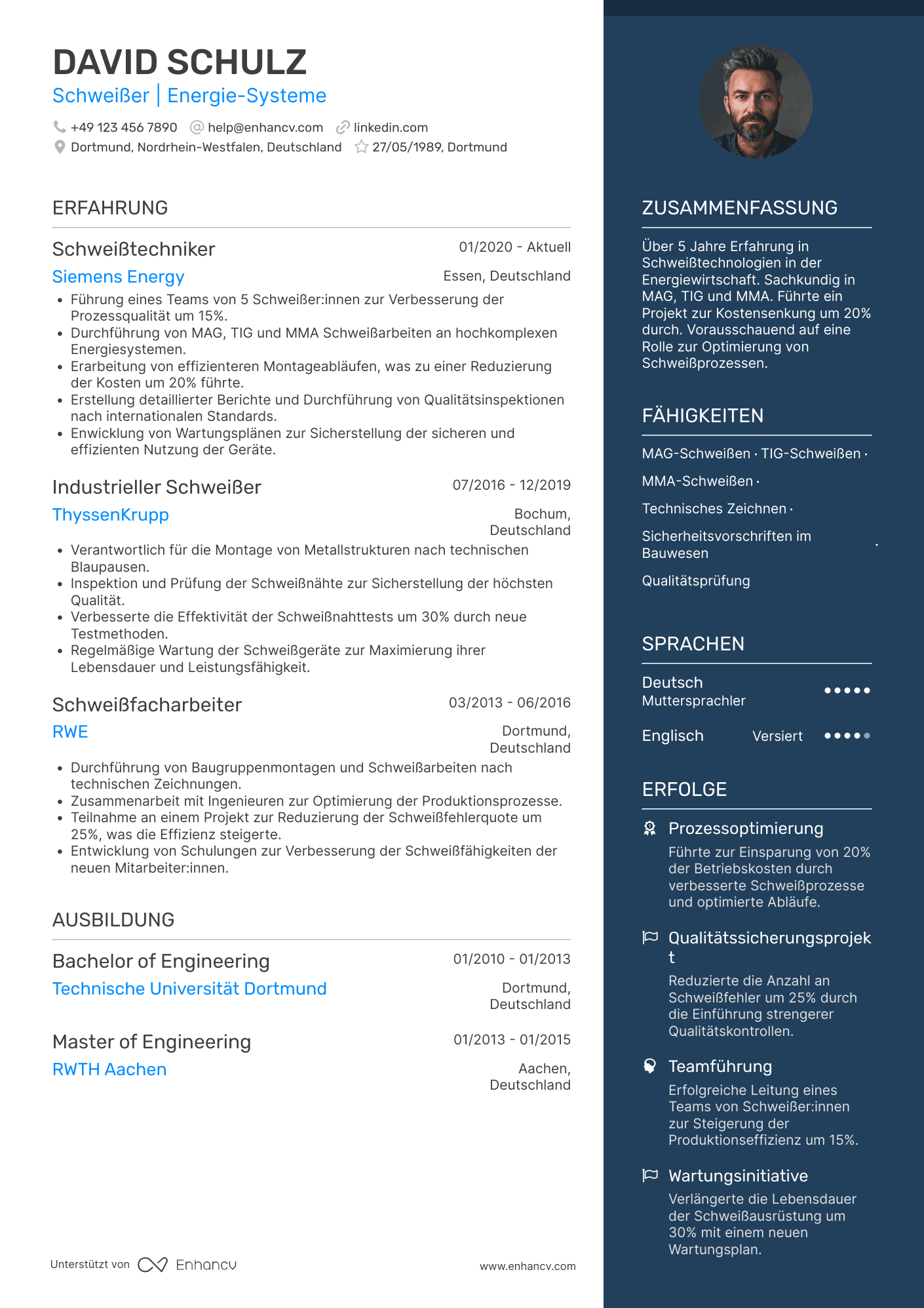 Lebenslauf in Energie Schweißer Resume Example