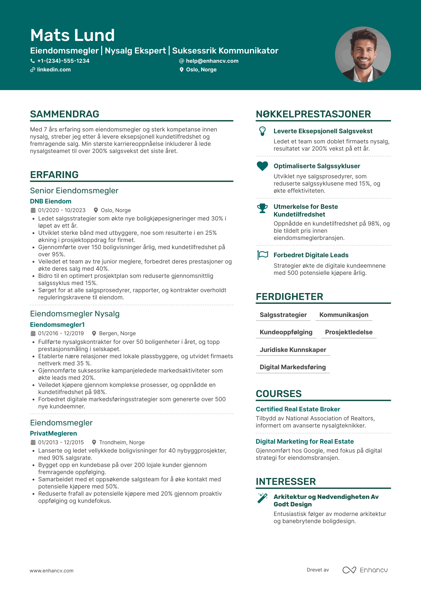 CV for Eiendomsmegler Nysalg Resume Example