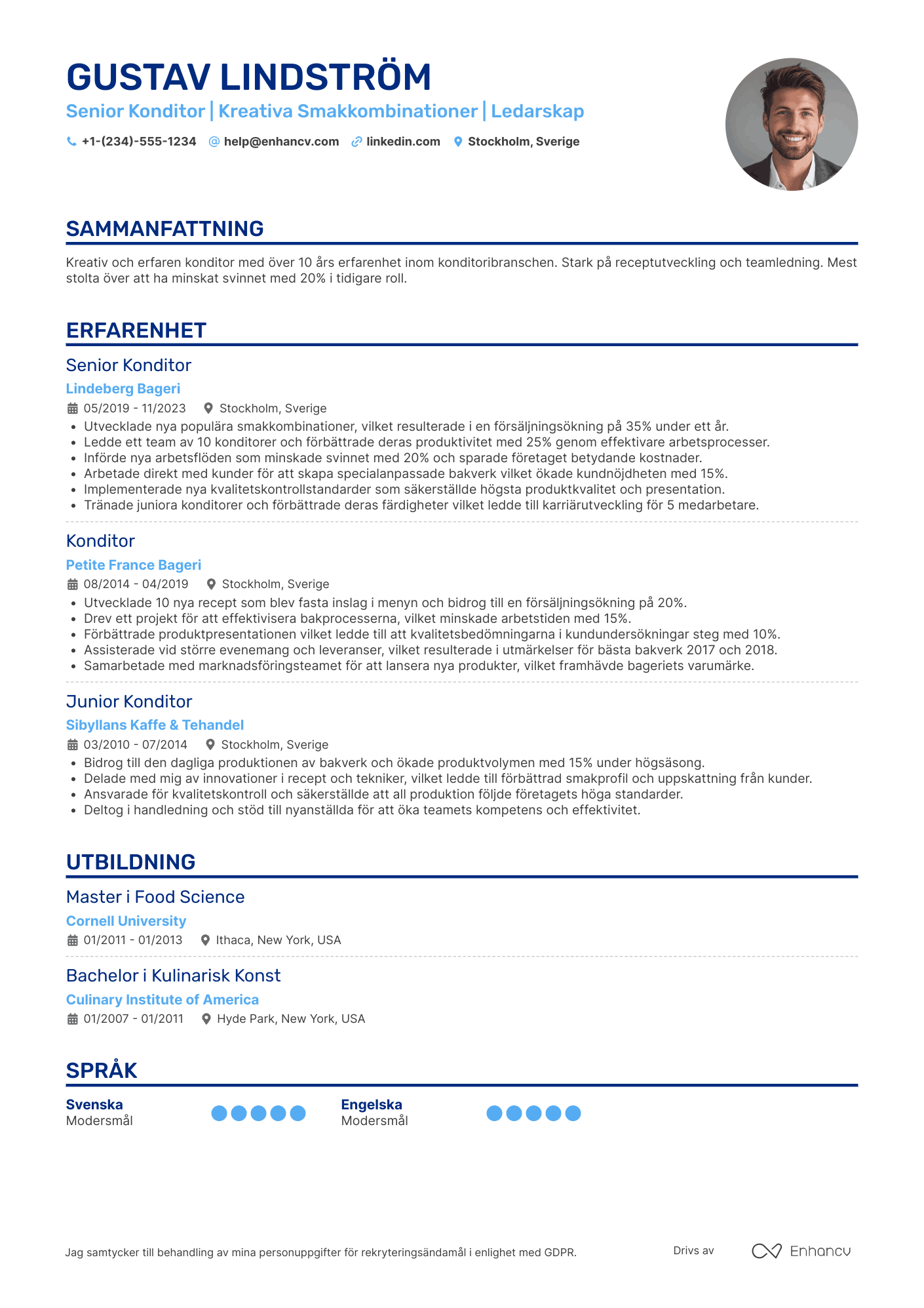 CV för Senior Konditor Resume Example