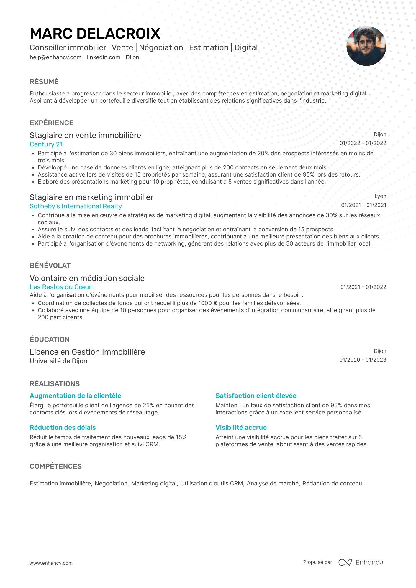 Anglais d’agent immobilier Resume Example