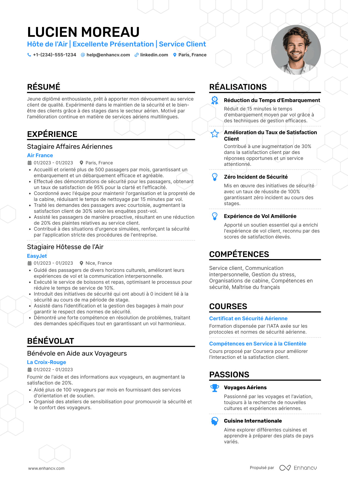 Exemple de CV d’hôtesse de l’air débutante Resume Example