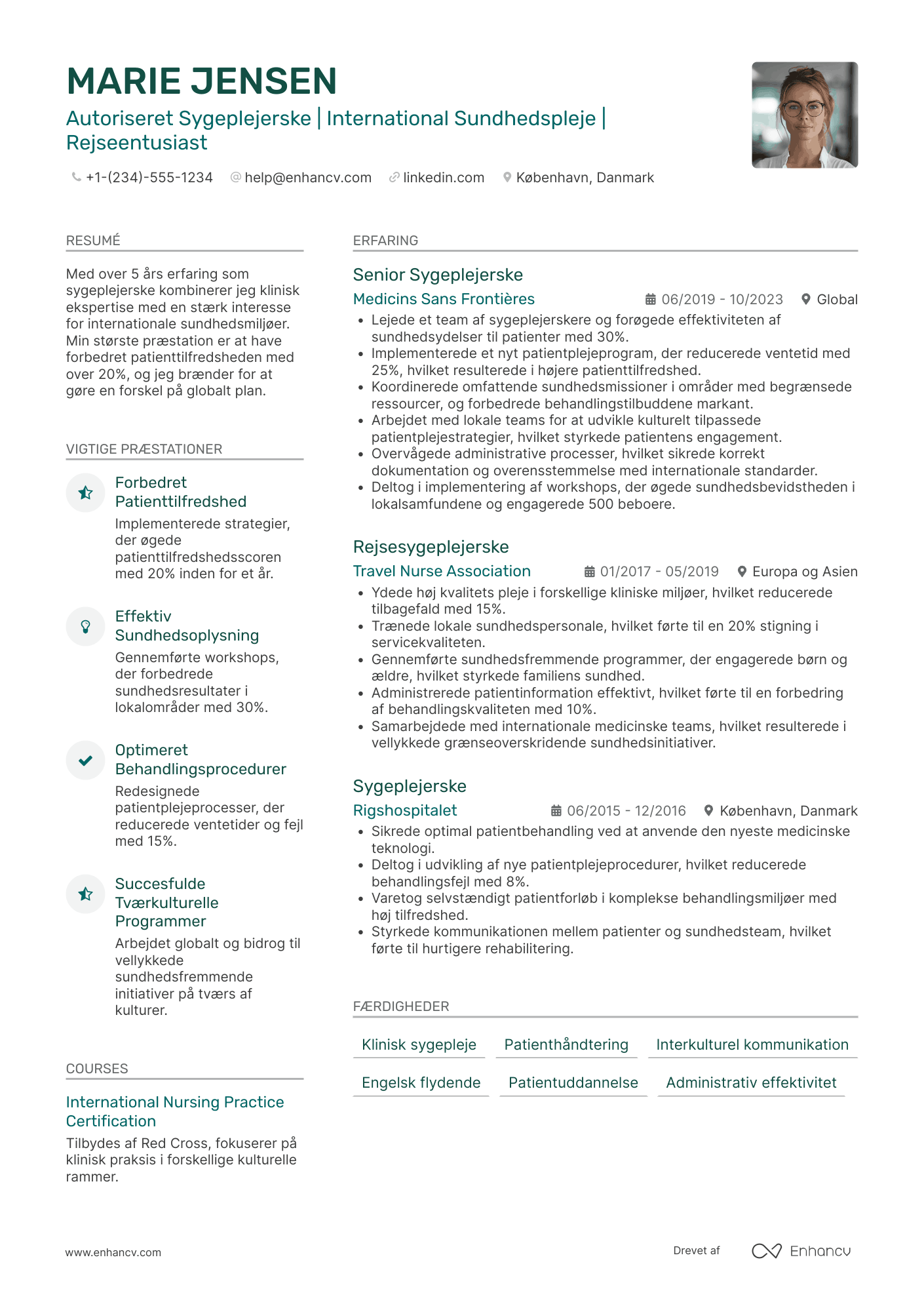 CV til Rejsesygeplejerske Resume Example