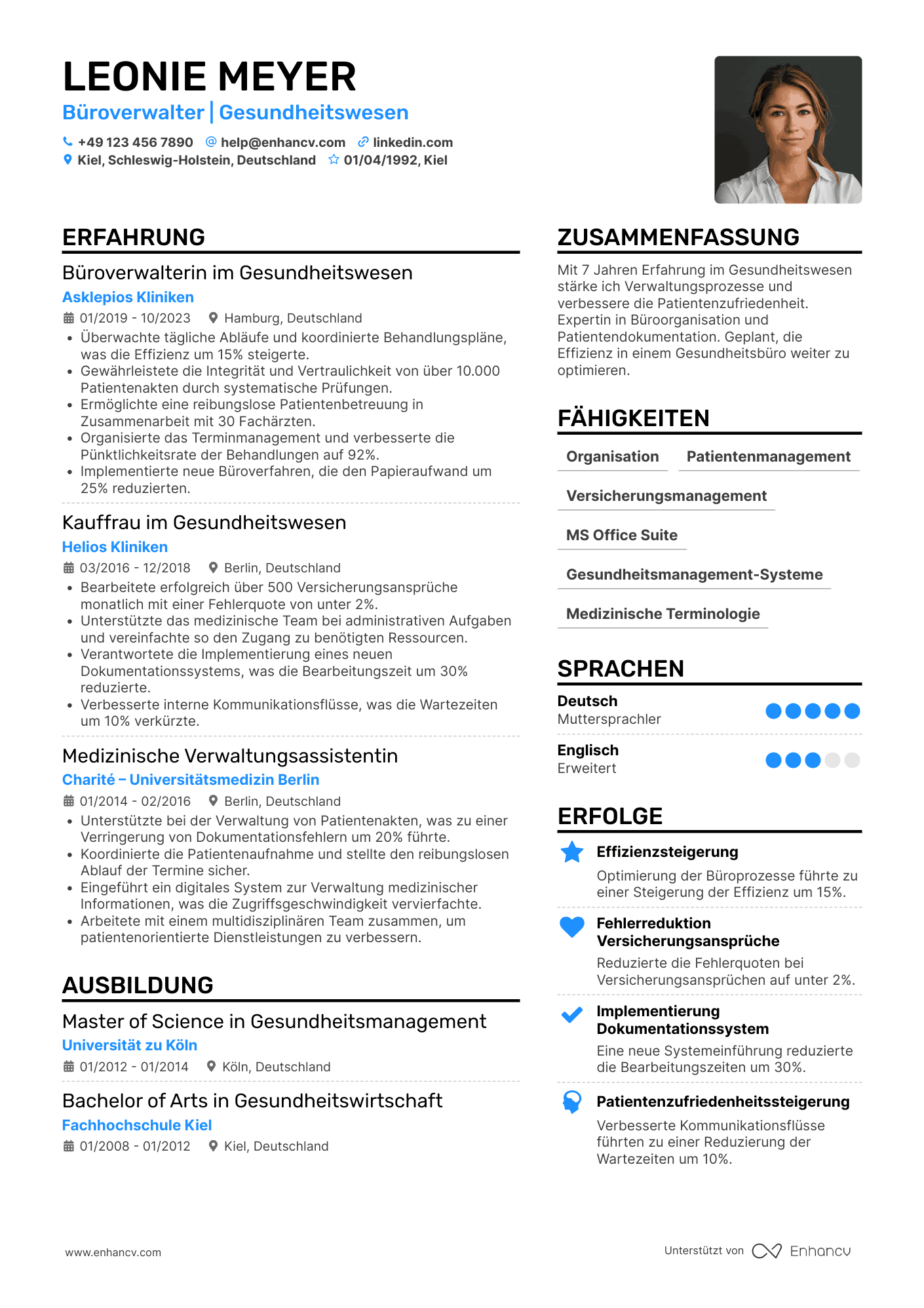 Lebenslauf als Büroverwalter für Gesundheitswesen Resume Example