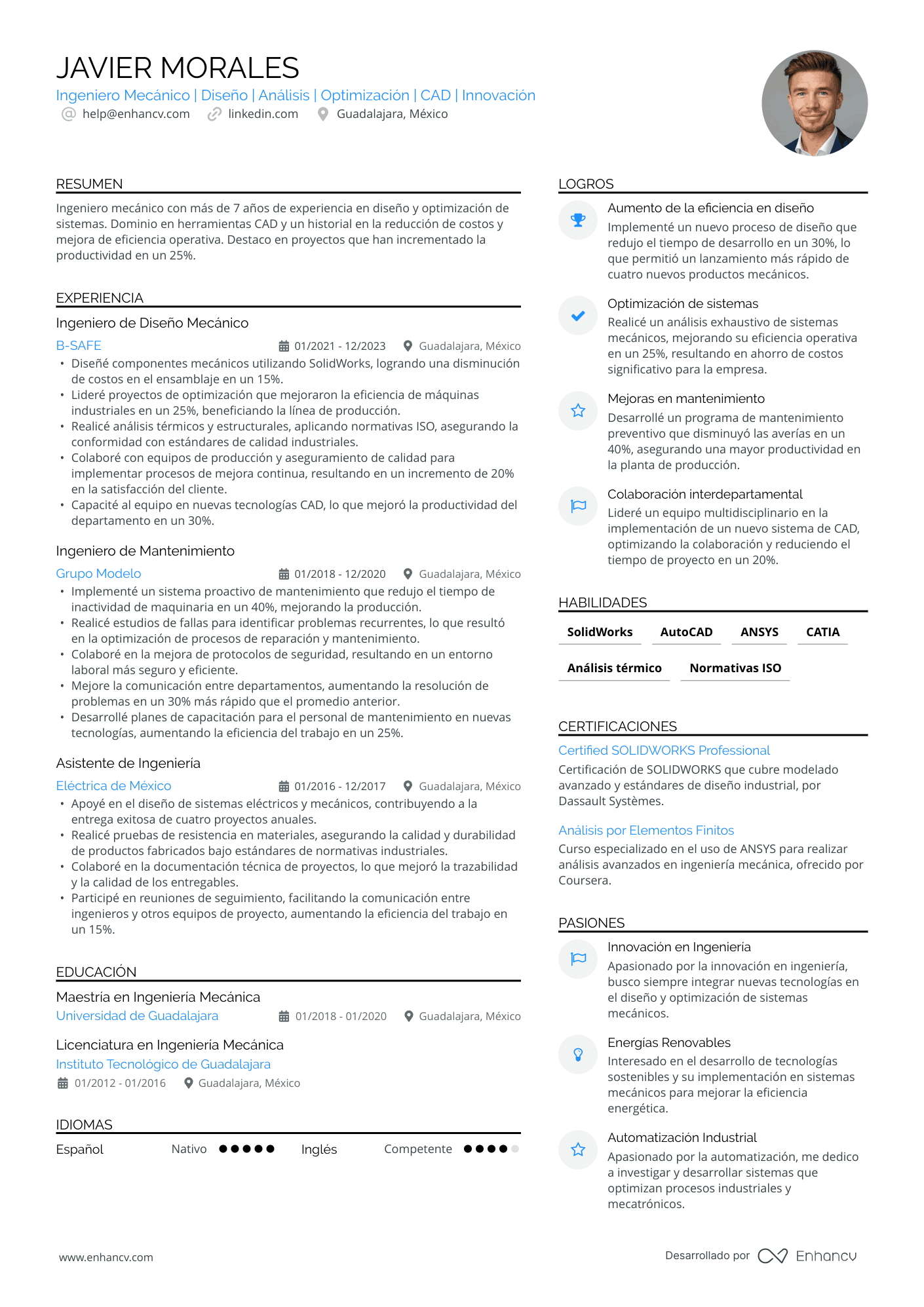 Ingeniero Mecánico Resume Example