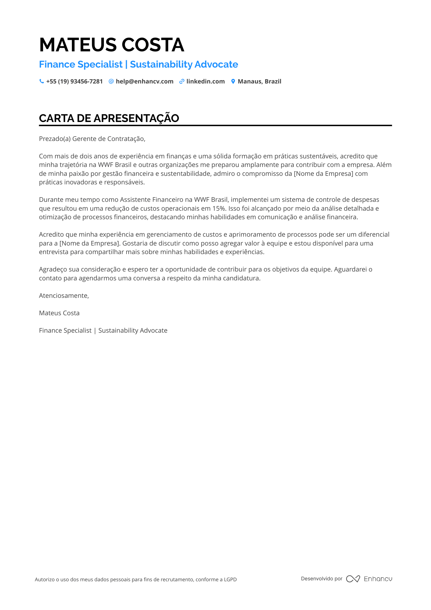 Assistente Financeiro de Produção Resume Example