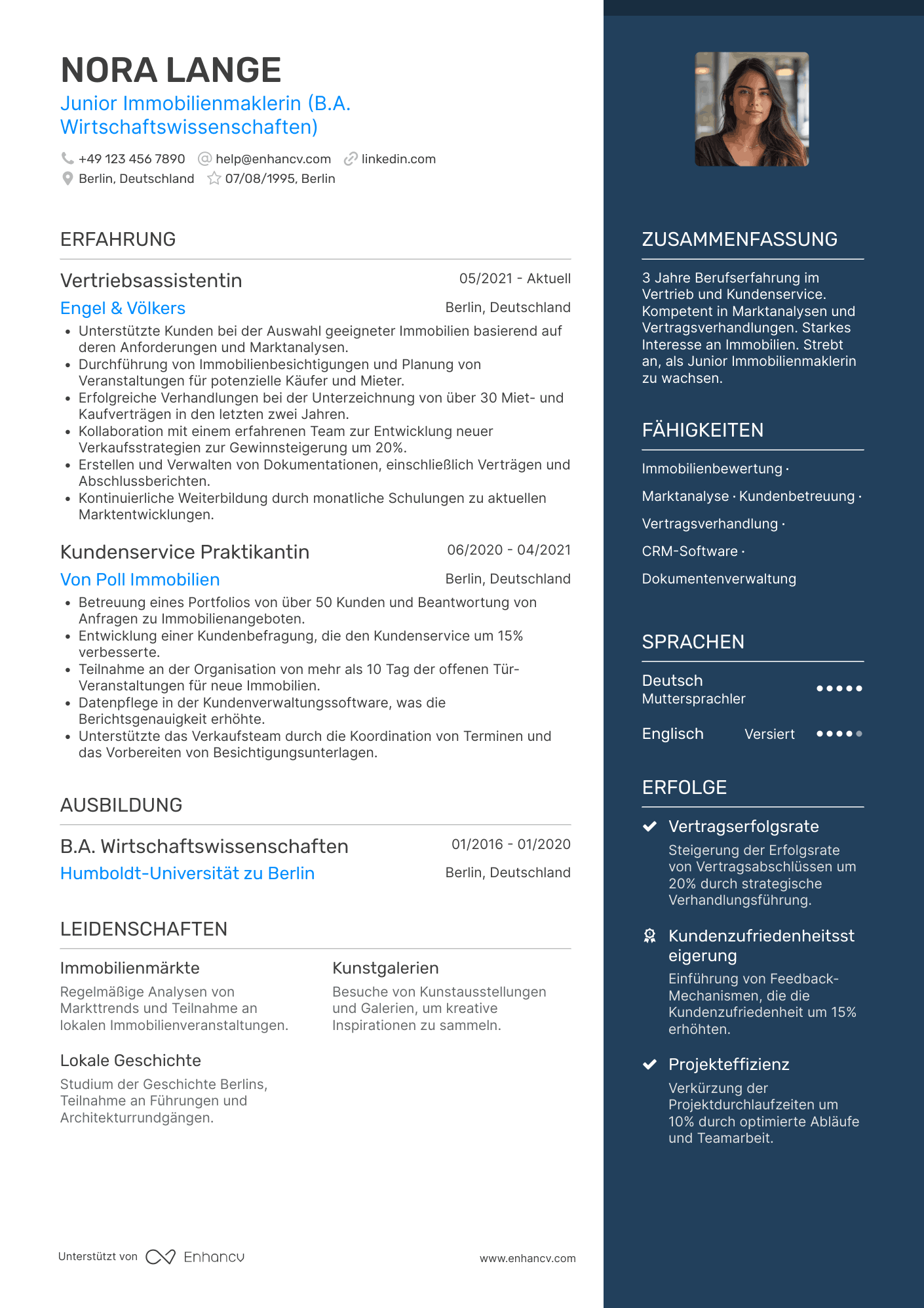 Lebenslauf als Junior Immobilienmakler Resume Example