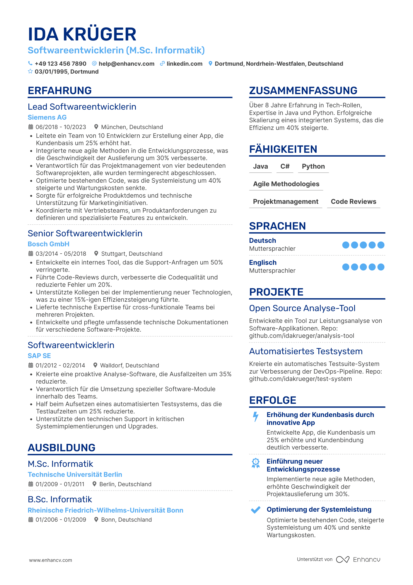 Lebenslauf als Softwareentwickler mit Managementerfahrung Resume Example