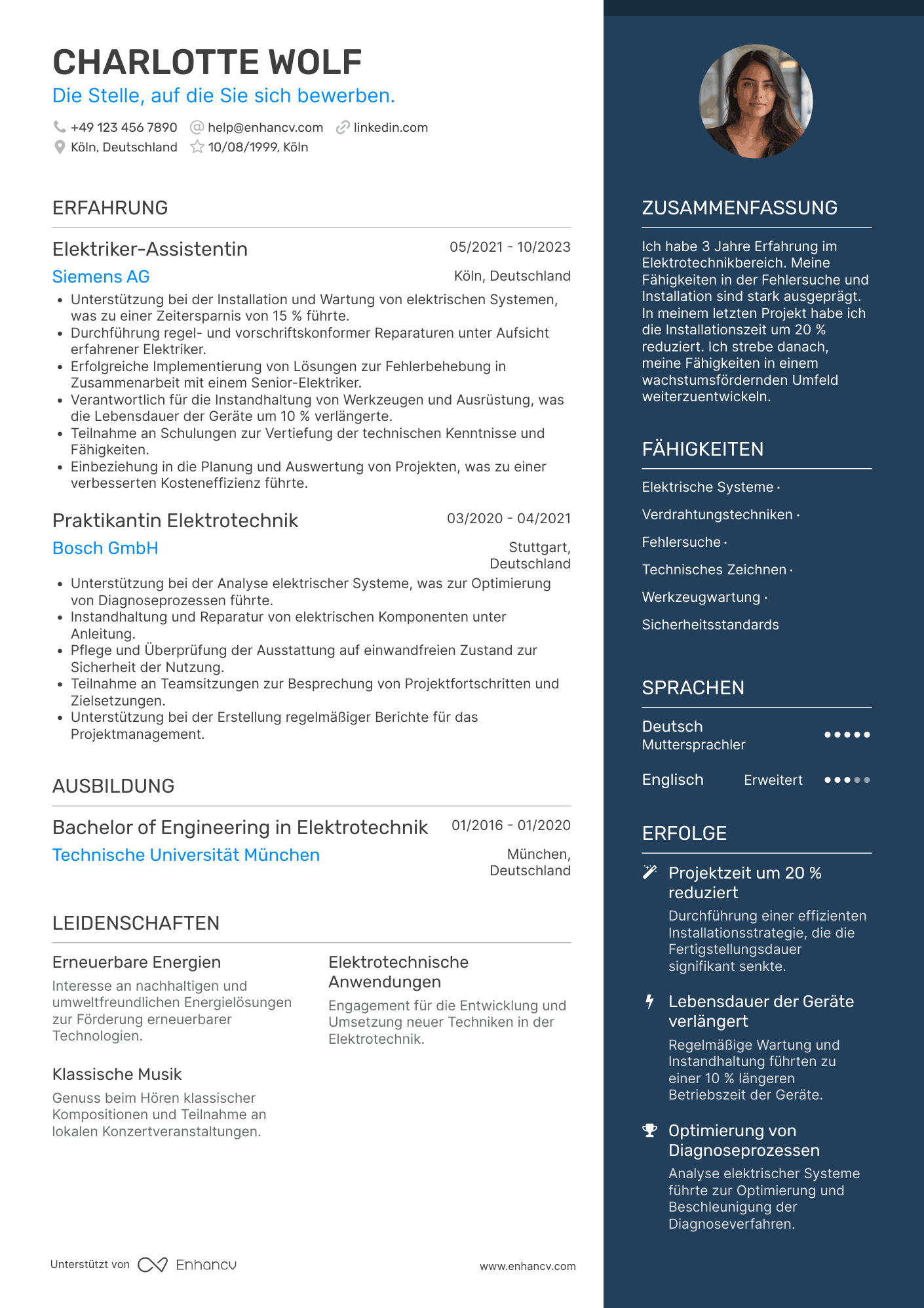 Lebenslauf als Junior Elektriker Resume Example