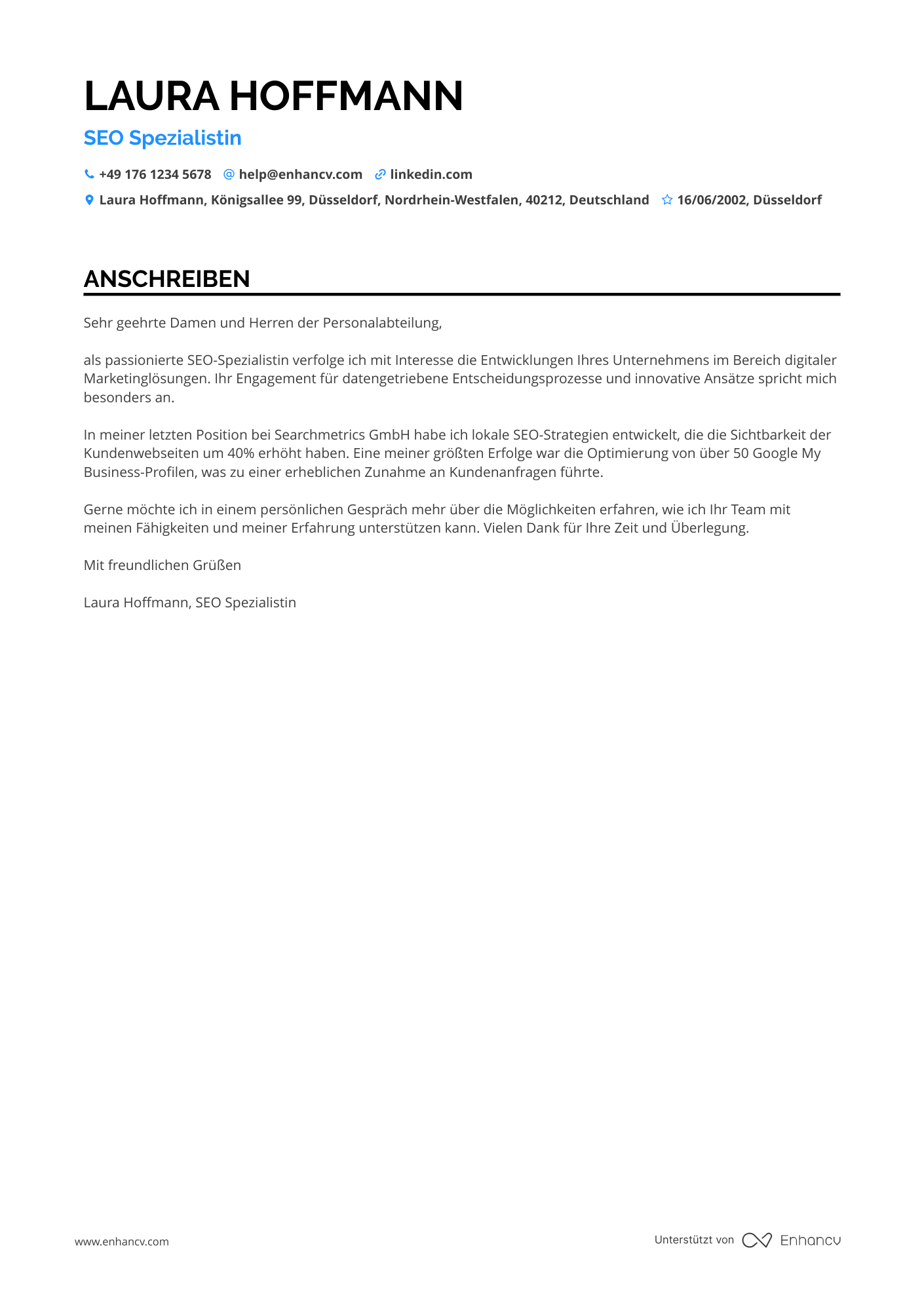 SEO Spezialist für Lokales SEO Resume Example