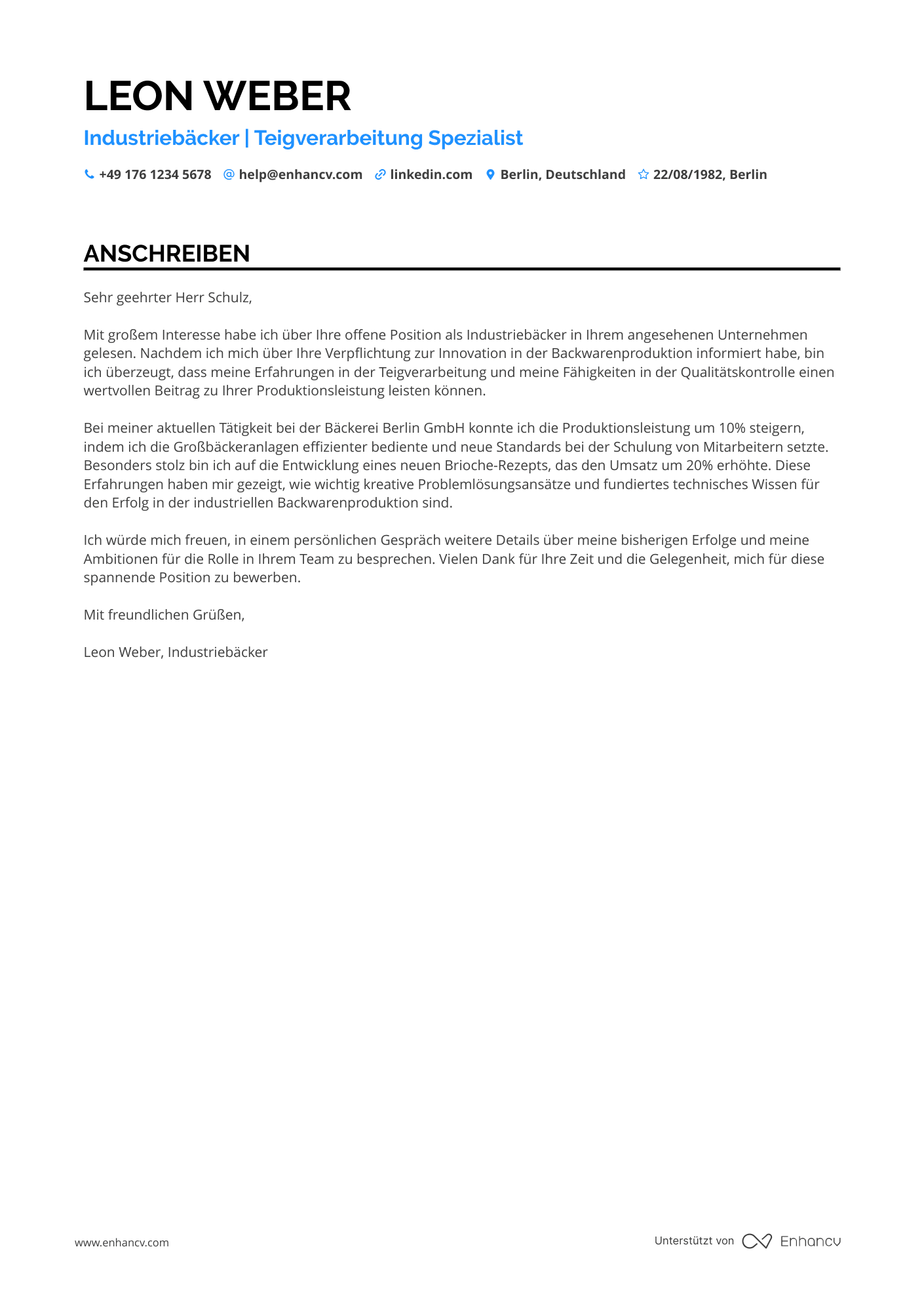 Industriebäcker Resume Example
