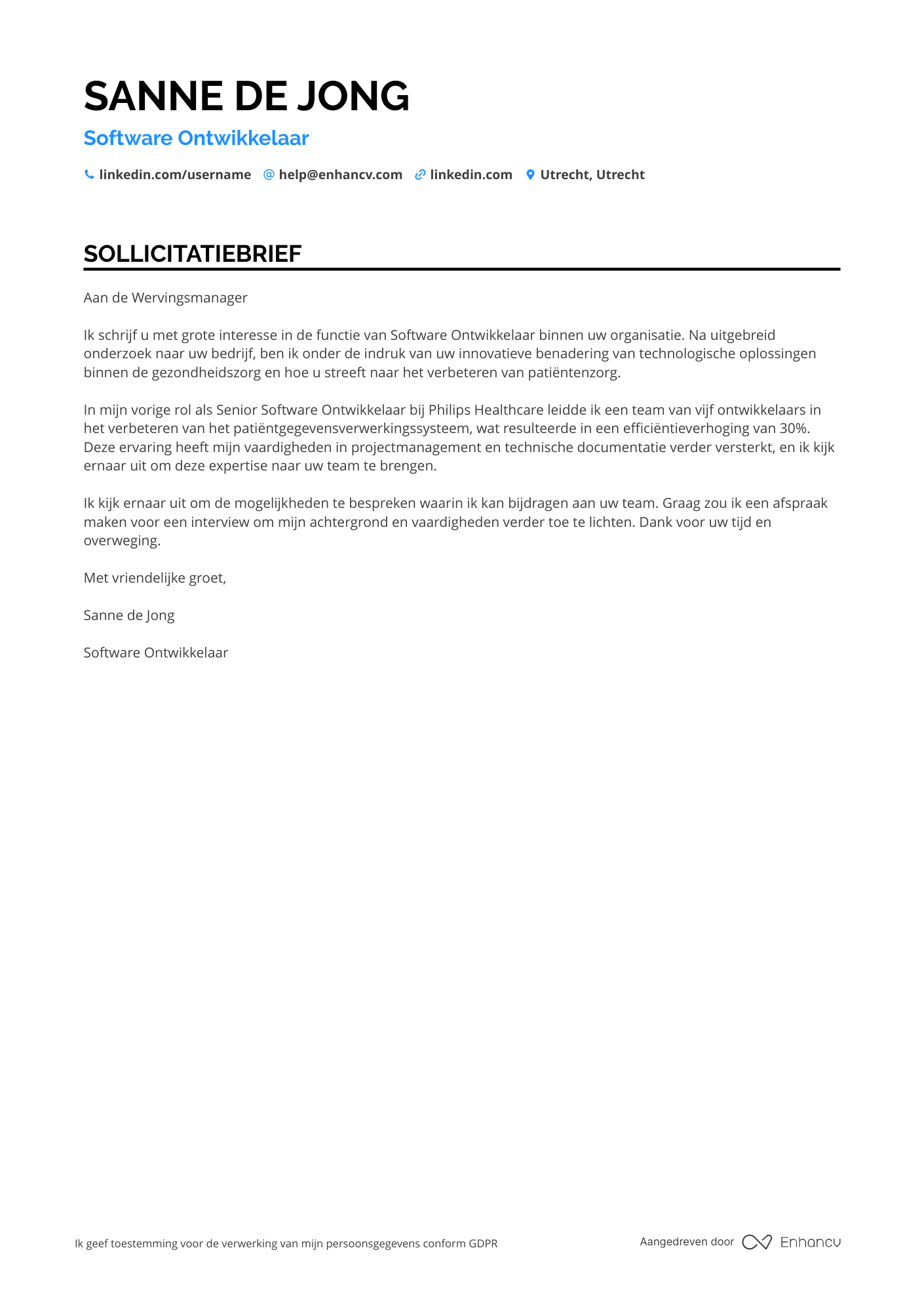 Sollicitatiebrief voor Software Ontwikkelaar Healthcare Resume Example