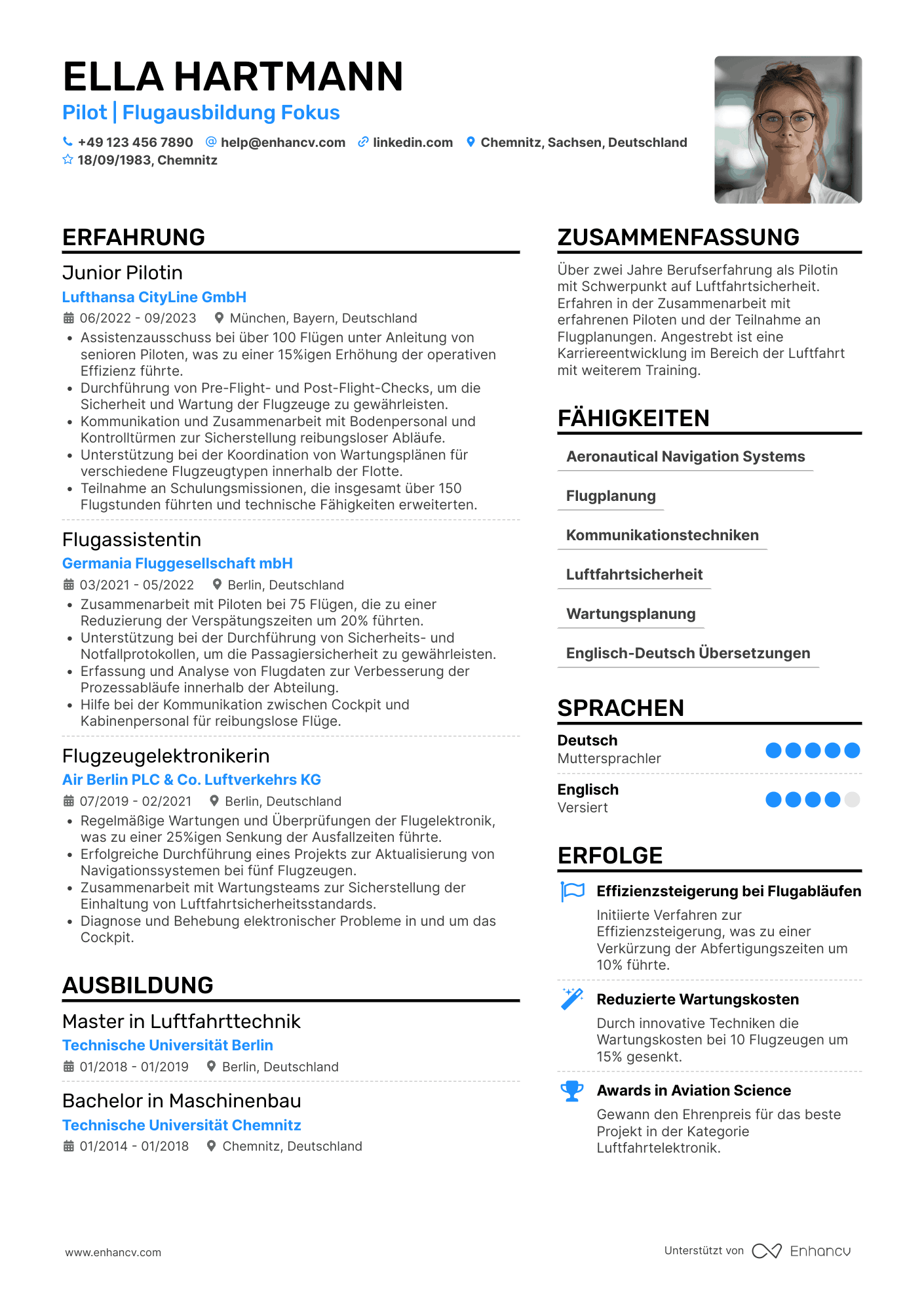 Lebenslauf als Pilot mit geringer Erfahrung Resume Example