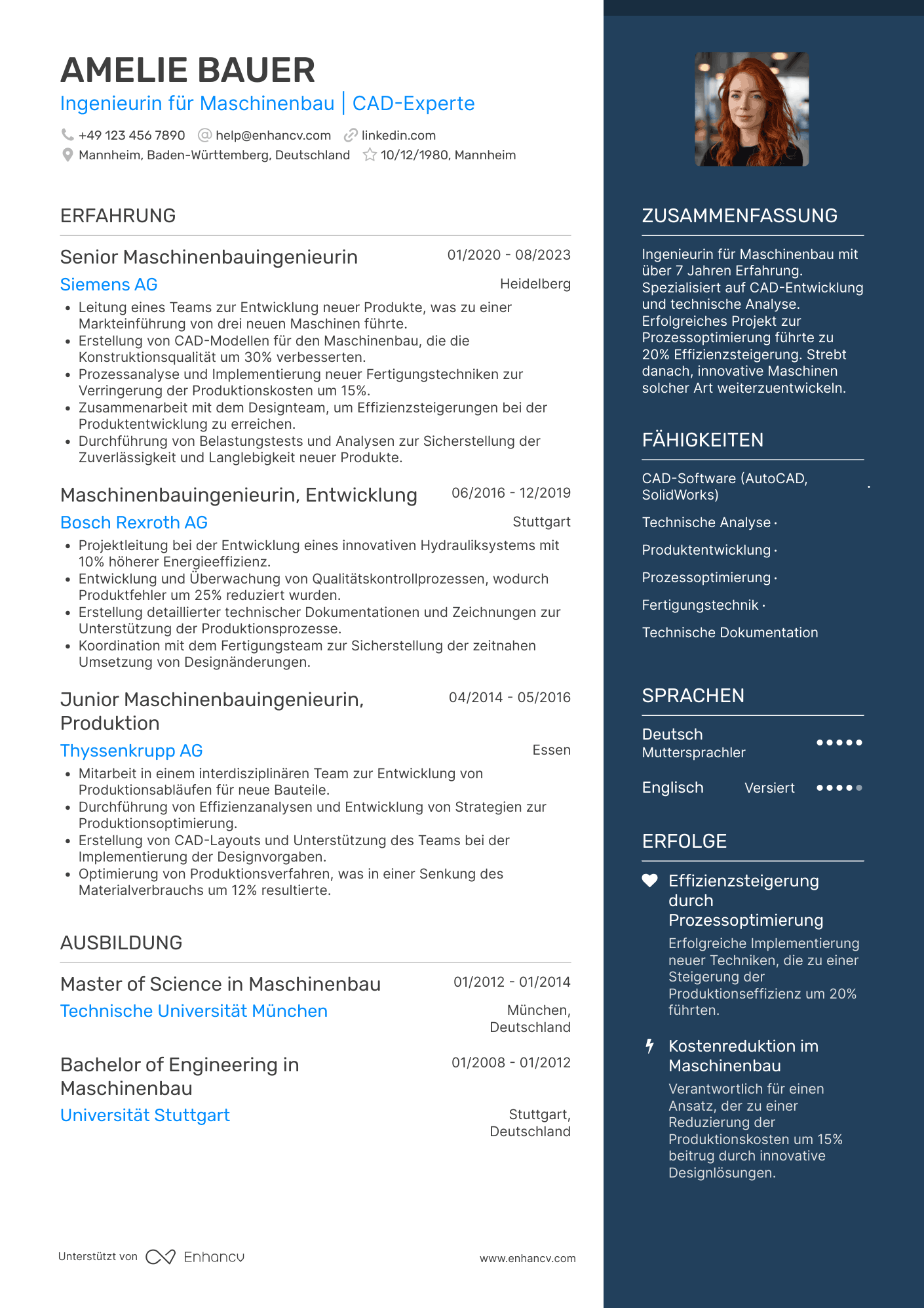 Lebenslauf als Ingenieur für Maschinenbau Resume Example