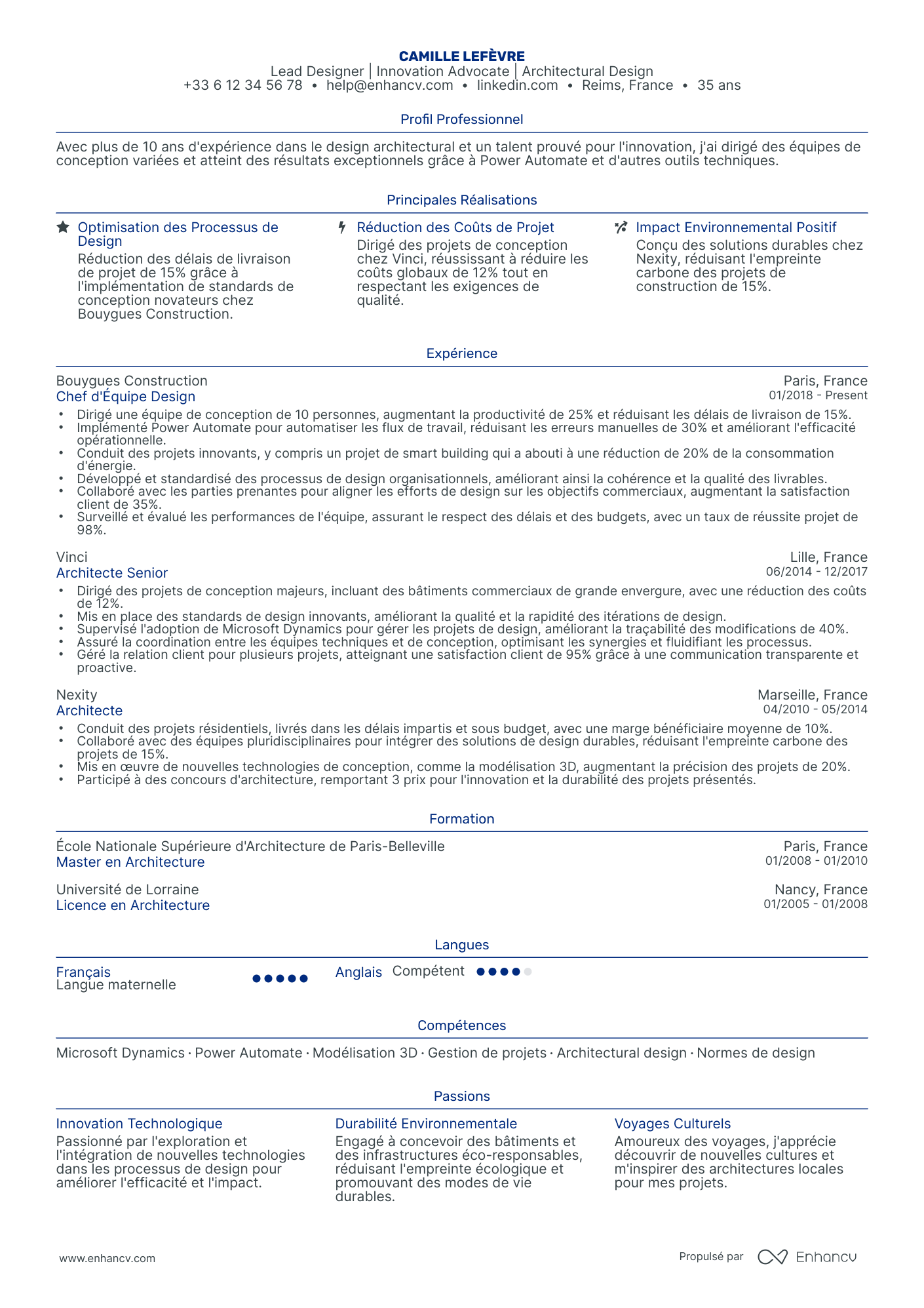 Architecte Senior Resume Example