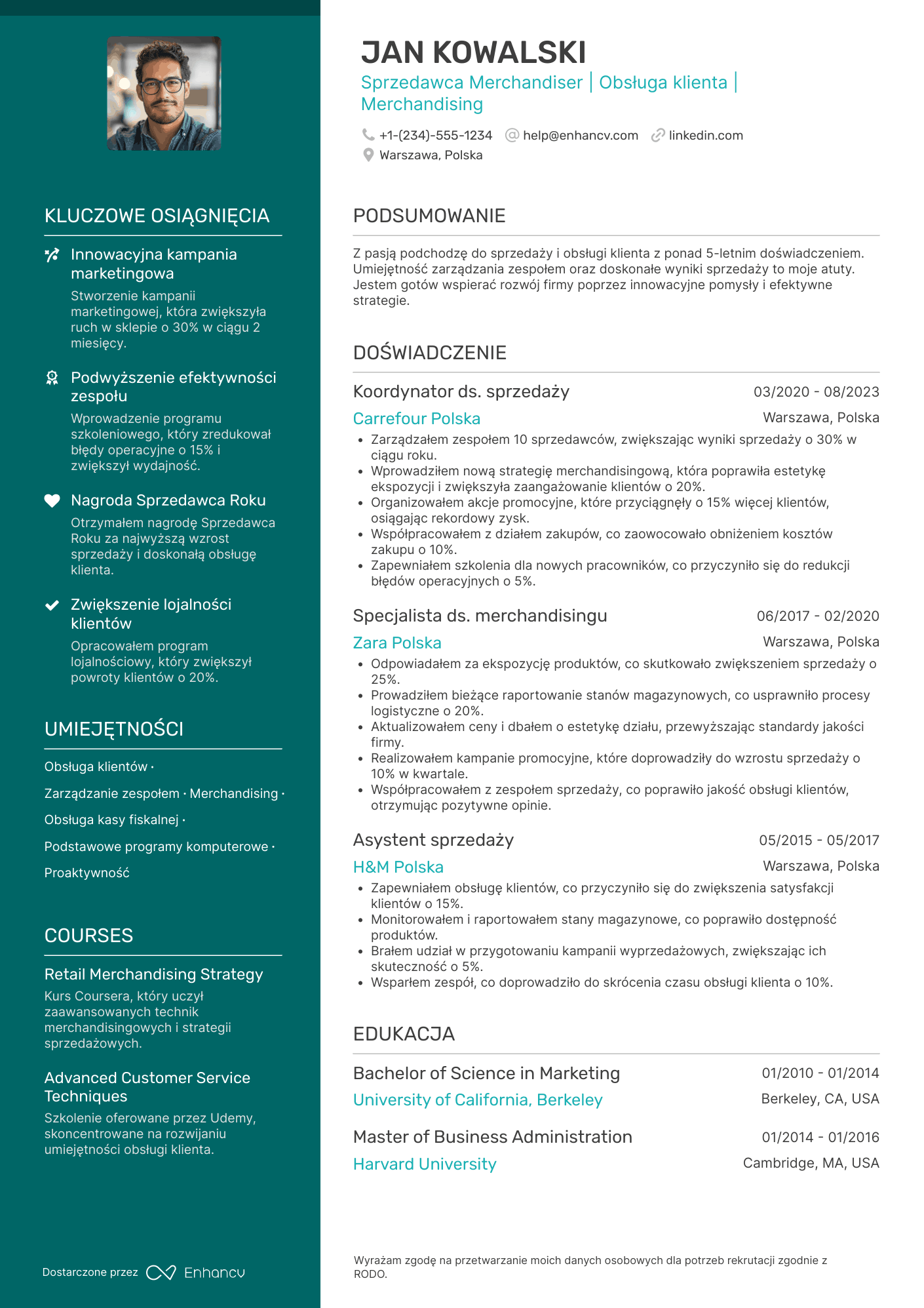 CV dla Sprzedawca Merchandiser Resume Example
