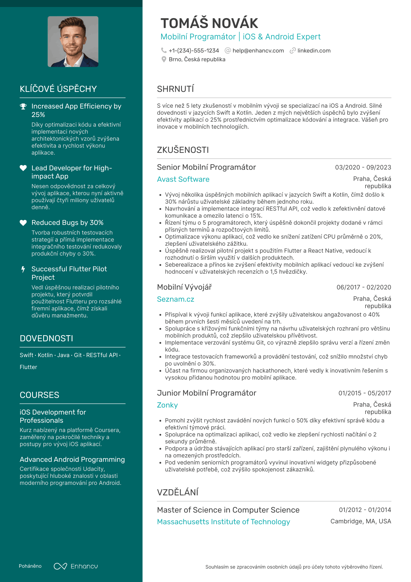 Životopis pro Mobilní Programátor Resume Example