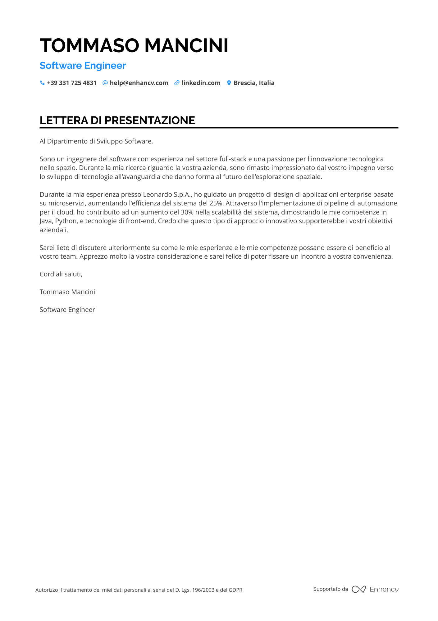 Ingegnere Software di Sicurezza Resume Example