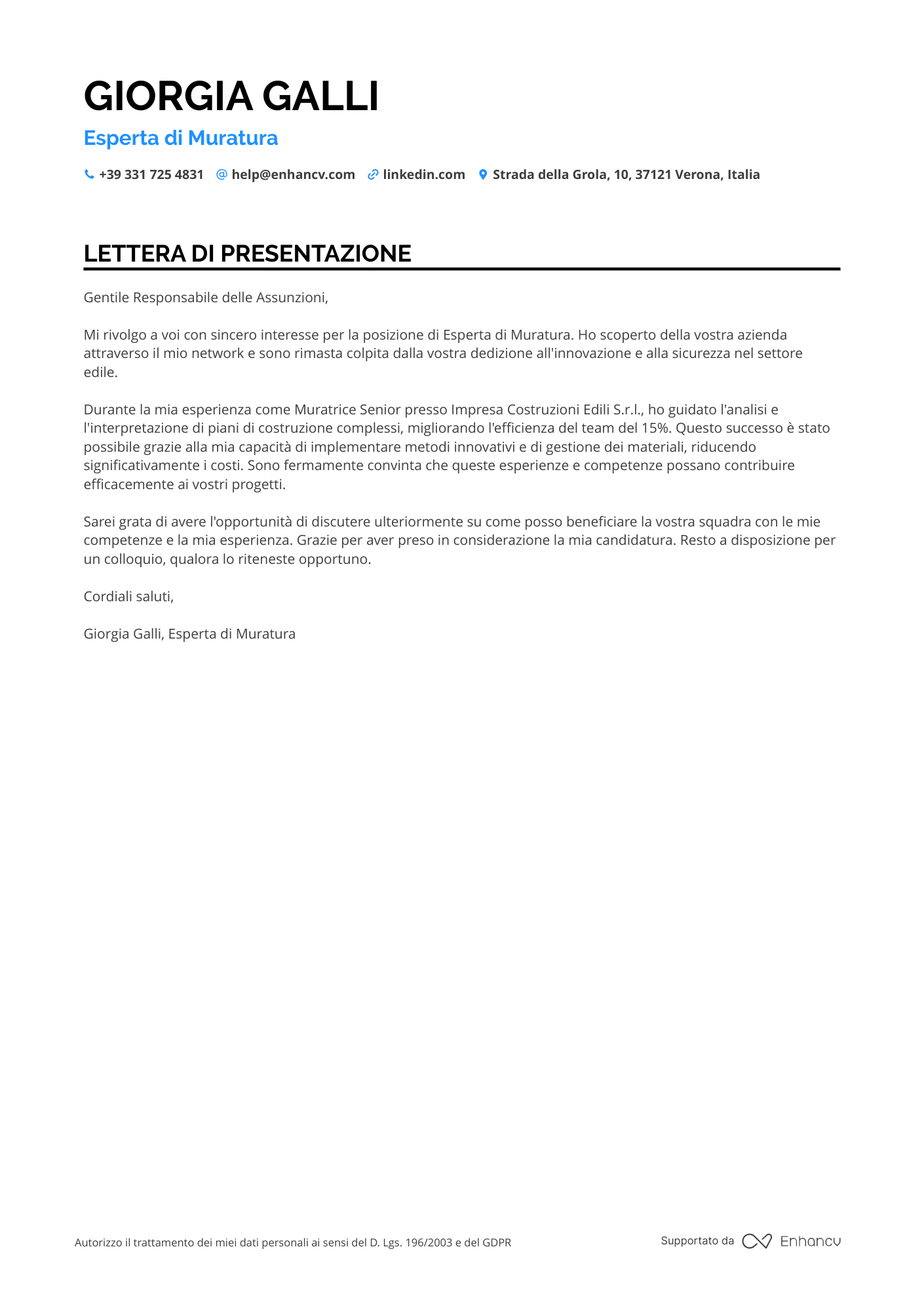 Muratore Edile Resume Example