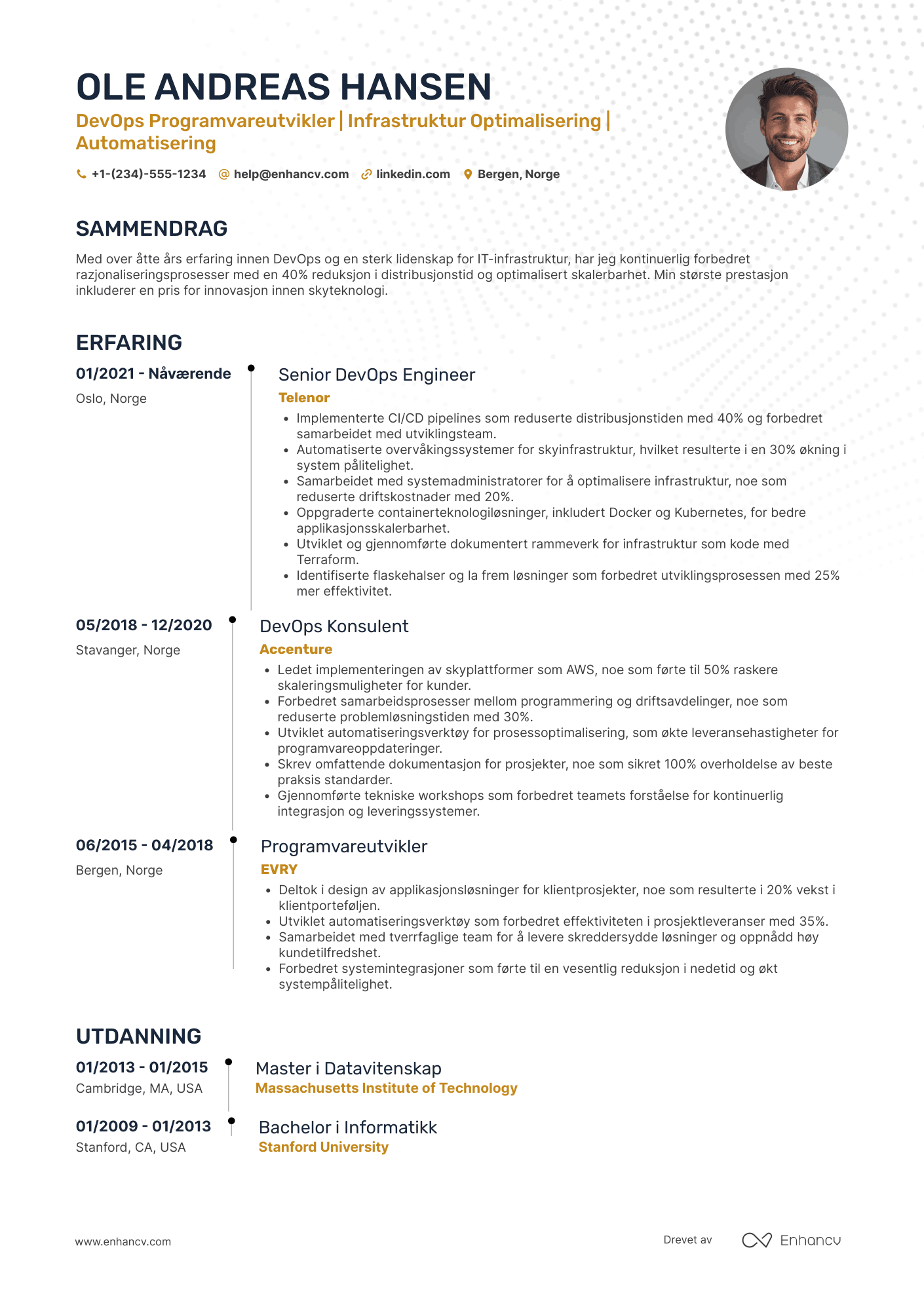 CV for DevOps Programvareutvikler Resume Example