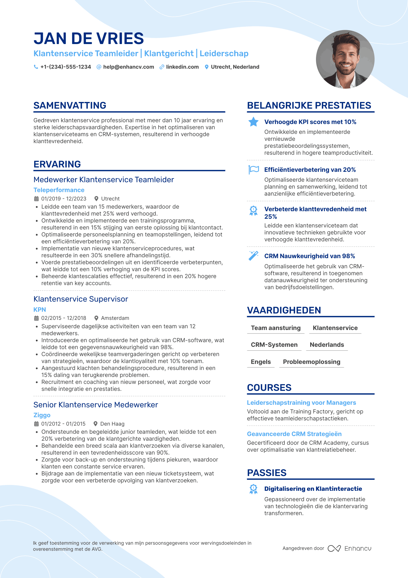 CV voor Medewerker Klantenservice Teamleider Resume Example
