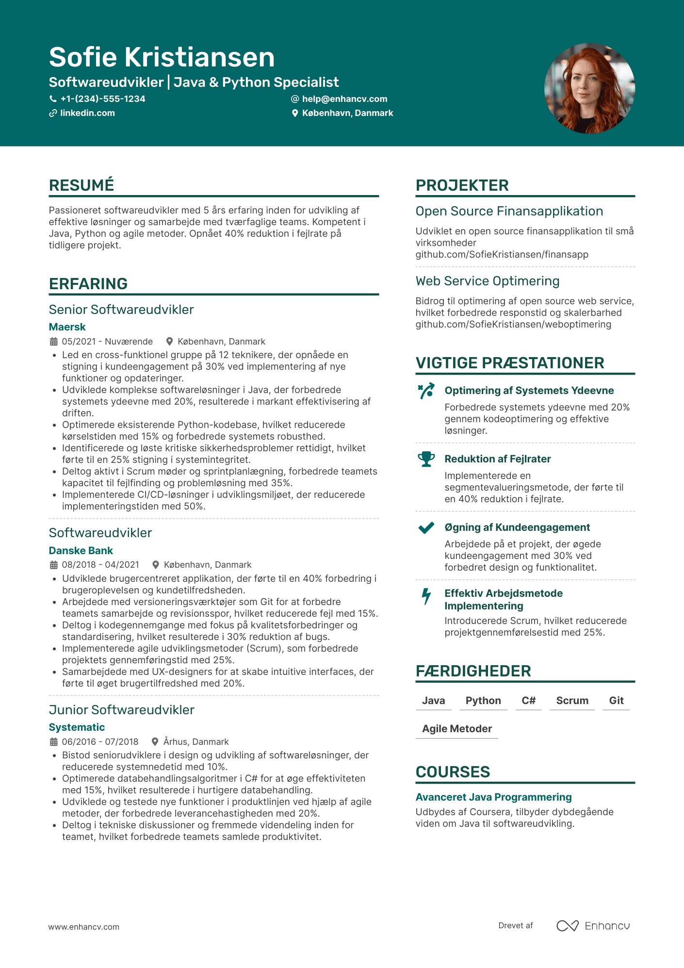 CV til Softwareudvikler Resume Example